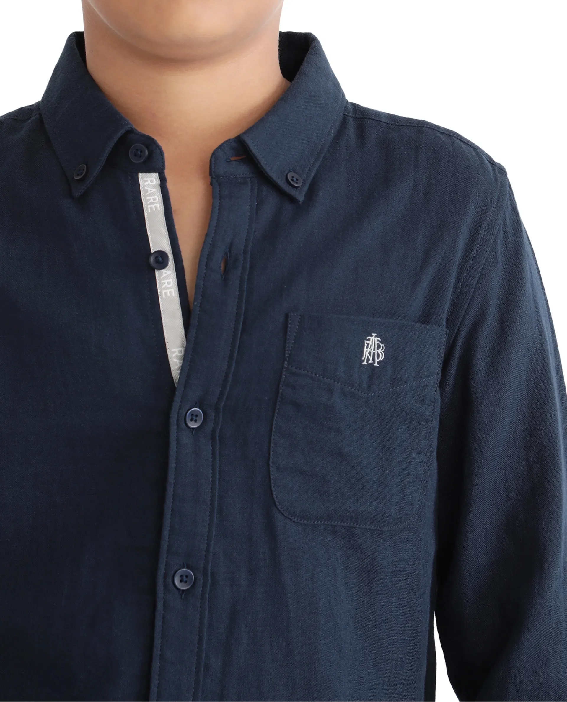 Rare Ones Kids Layerr Ls-K Navy Cotton Full Sleeve Spread Collar Solid Shirt - Image 4