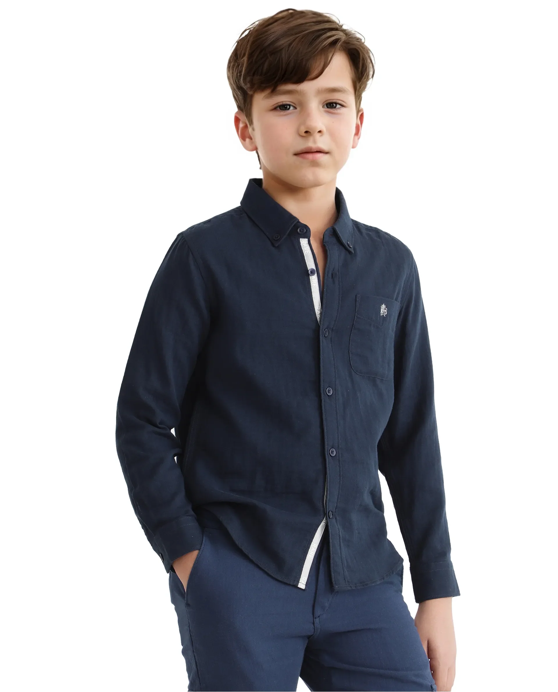 Rare Ones Kids Layerr Ls-K Navy Cotton Full Sleeve Spread Collar Solid Shirt - Image 5