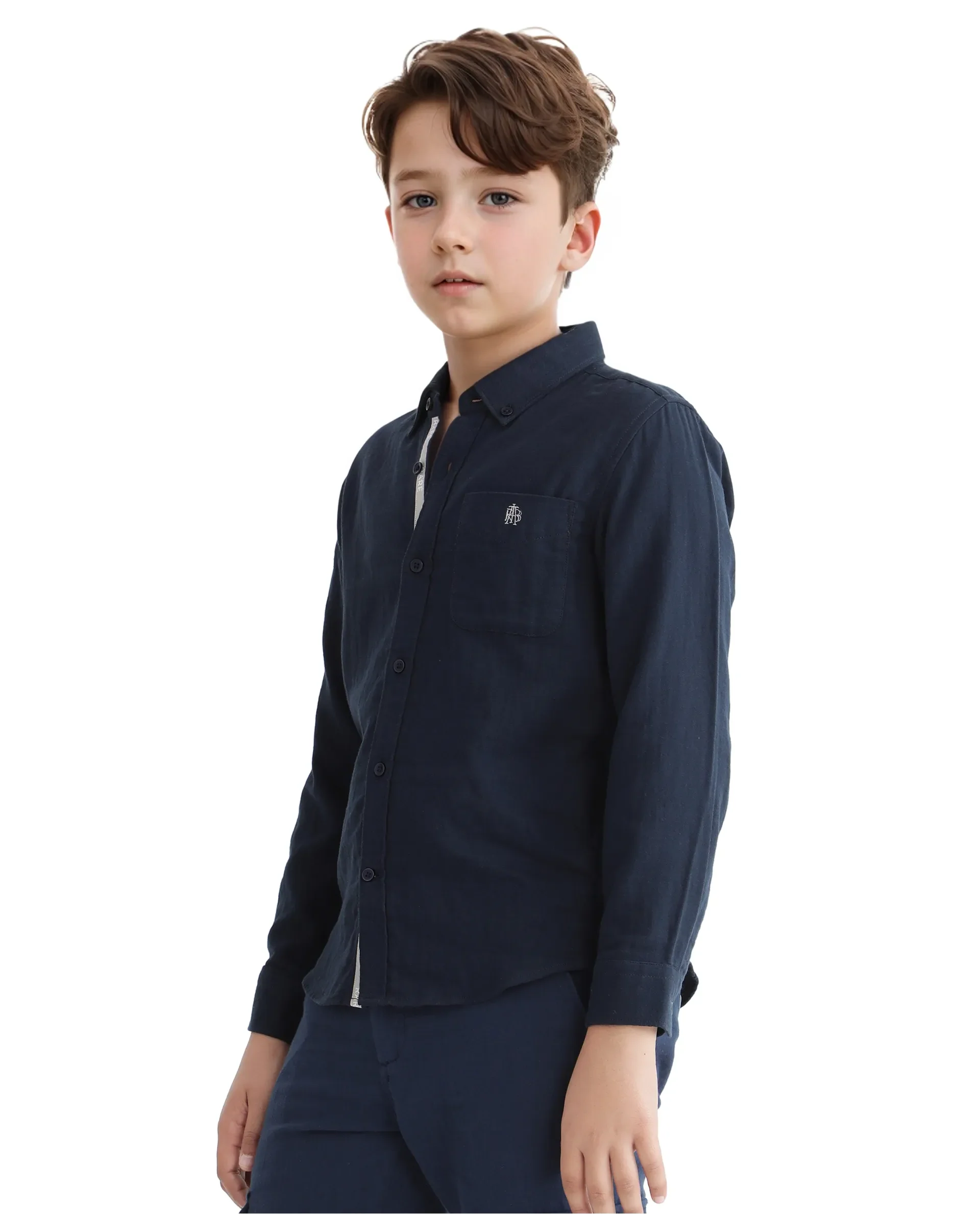 Rare Ones Kids Layerr Ls-K Navy Cotton Full Sleeve Spread Collar Solid Shirt - Image 6