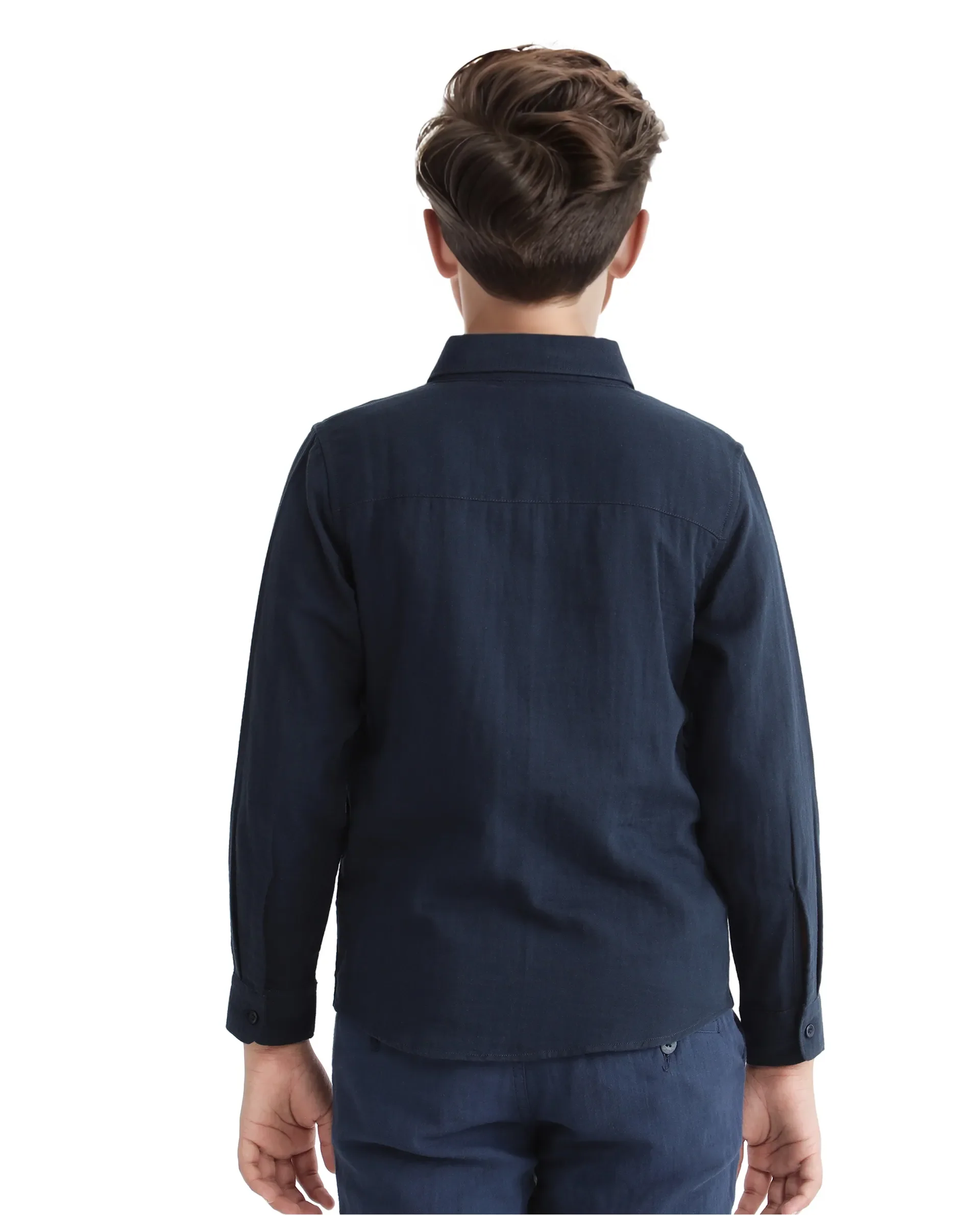 Rare Ones Kids Layerr Ls-K Navy Cotton Full Sleeve Spread Collar Solid Shirt - Image 7