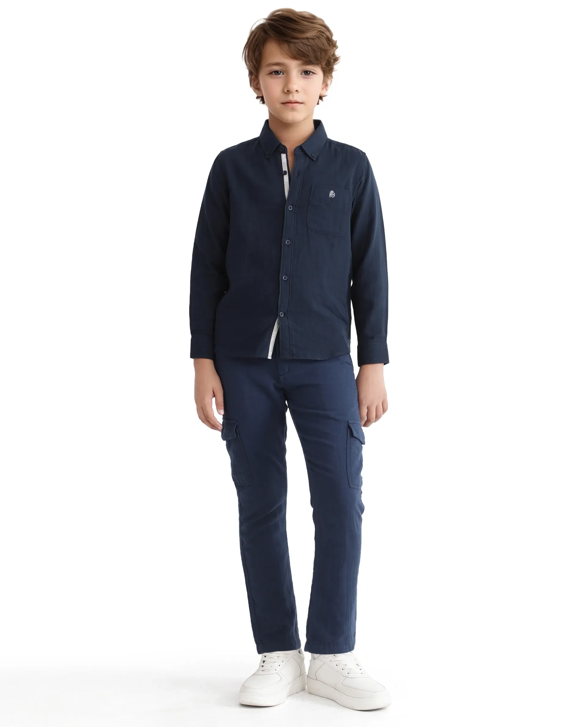 Rare Ones Kids Layerr Ls-K Navy Cotton Full Sleeve Spread Collar Solid Shirt - Image 8