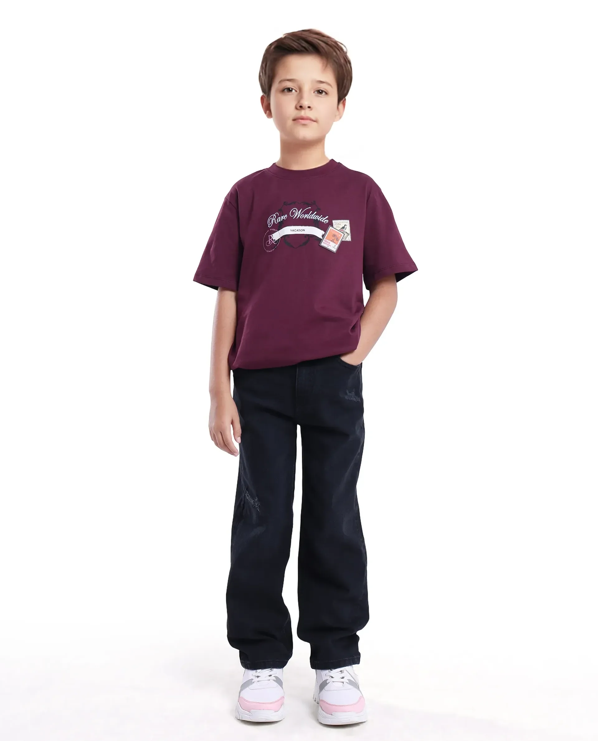 Rare Ones Kids Lea Black Cotton Solid Button And Zip Closure Wide Leg Fit Jeans - Image 4