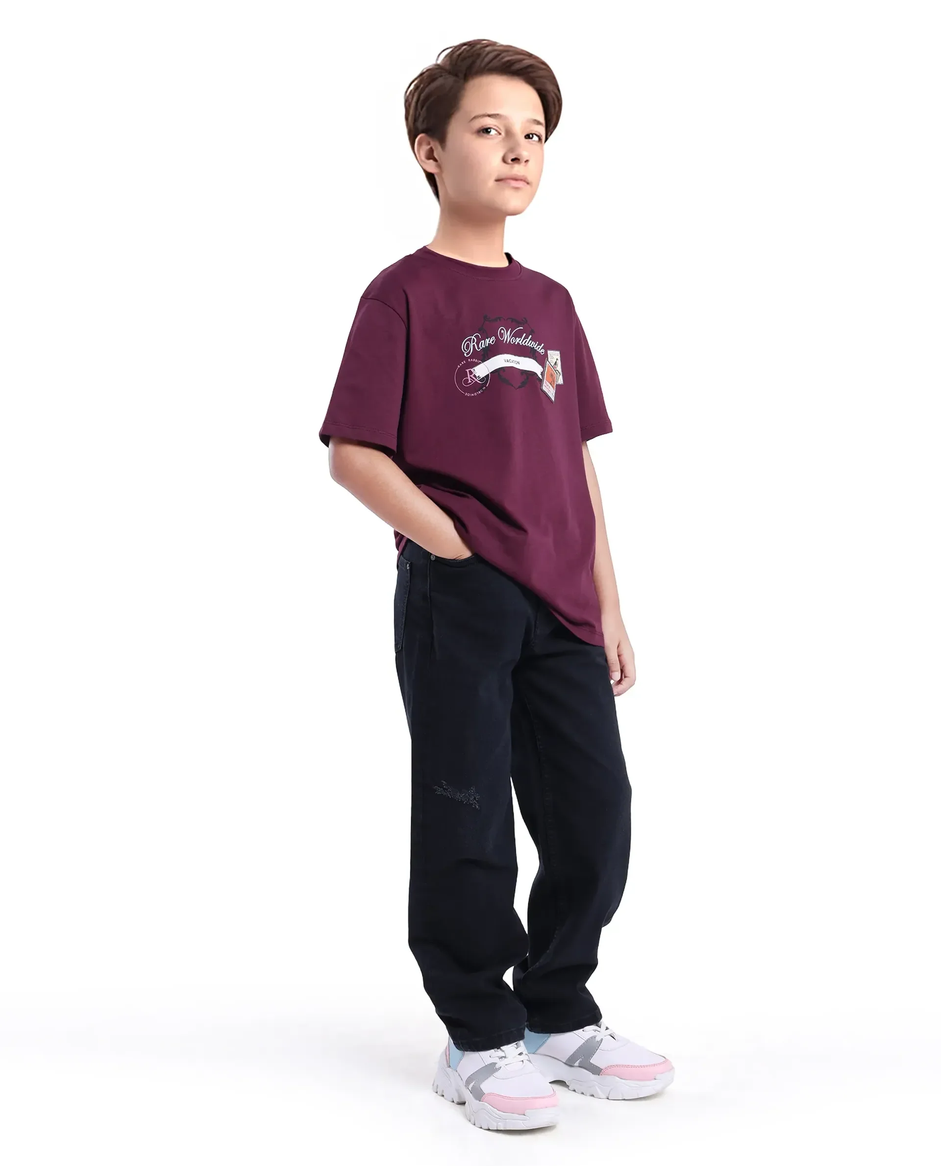 Rare Ones Kids Lea Black Cotton Solid Button And Zip Closure Wide Leg Fit Jeans - Image 5