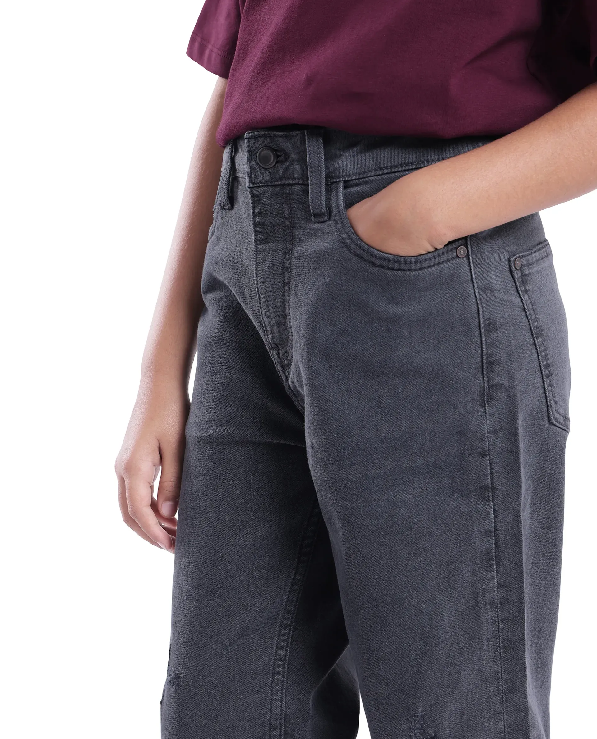 Rare Ones Kids Lea Grey Cotton Solid Button And Zip Closure Wide Leg Fit Jeans - Image 4