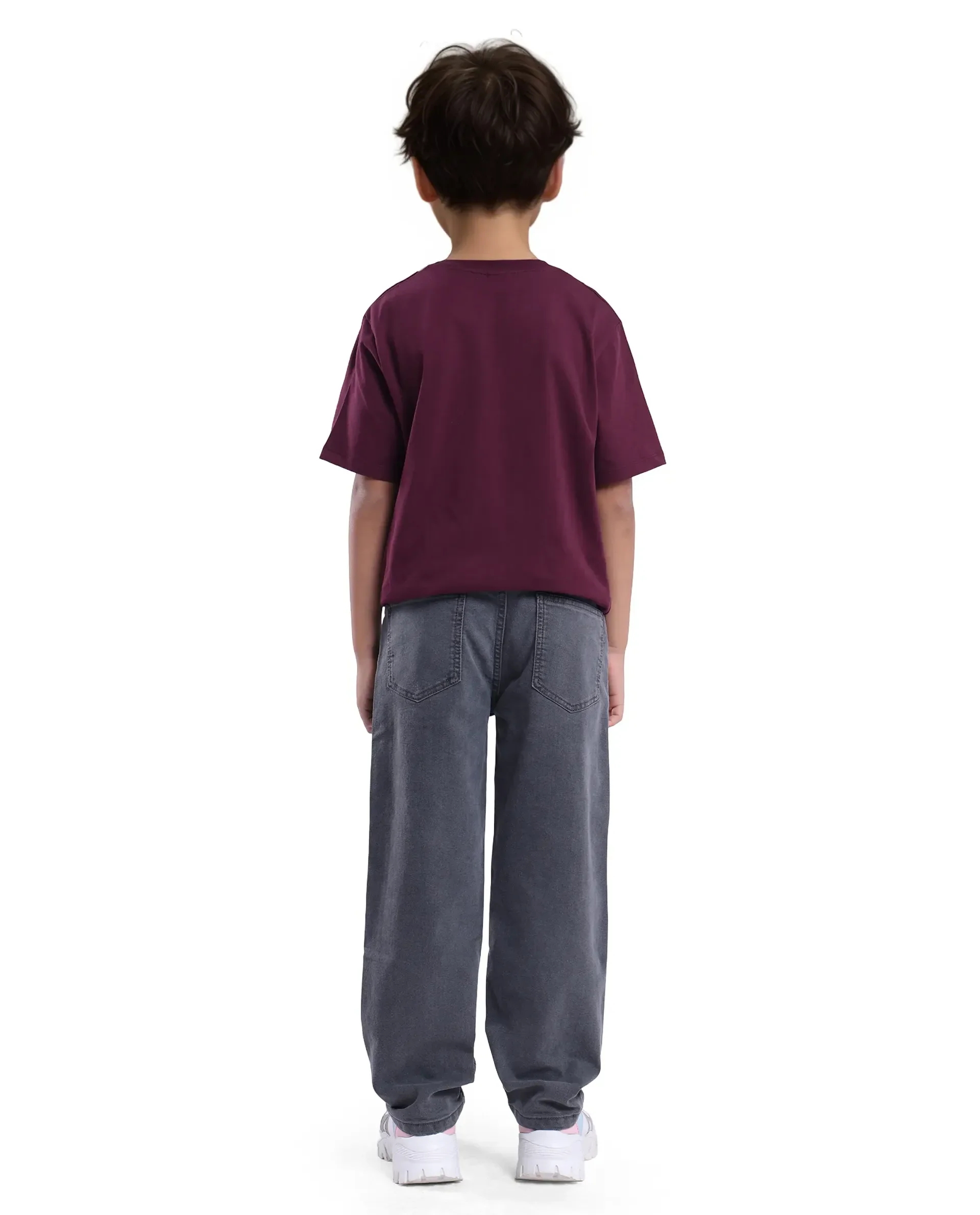 Rare Ones Kids Lea Grey Cotton Solid Button And Zip Closure Wide Leg Fit Jeans - Image 7