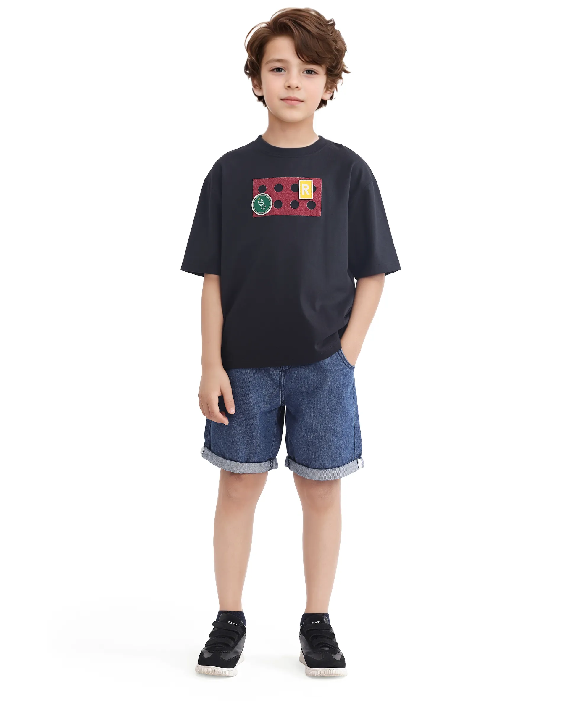 Rare Ones Kids Legun Black Cotton Short Sleeve Crew Neck Boxy Solid T-Shirt - Image 2