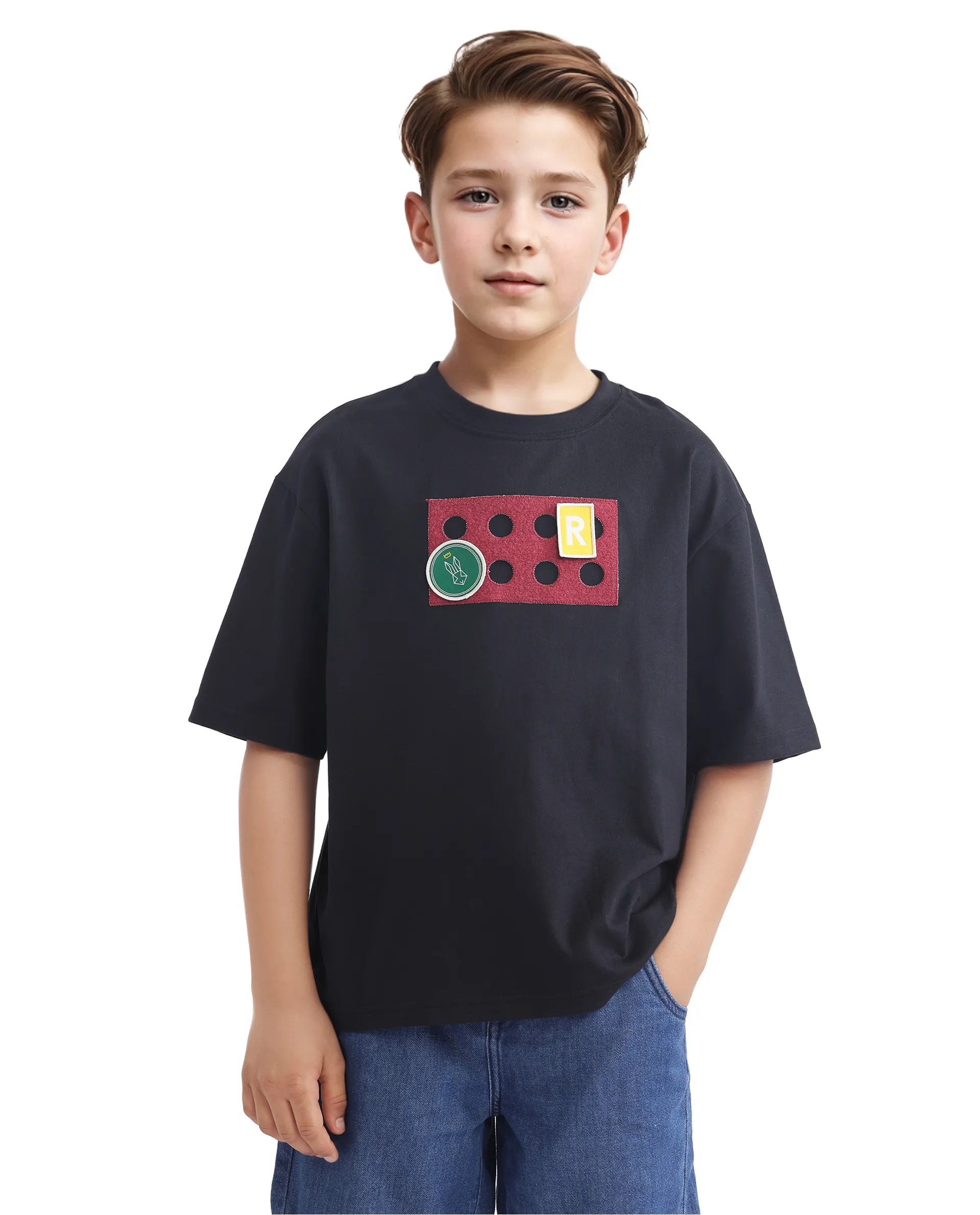 Rare Ones Kids Legun Black Cotton Short Sleeve Crew Neck Boxy Solid T-Shirt - Image 3