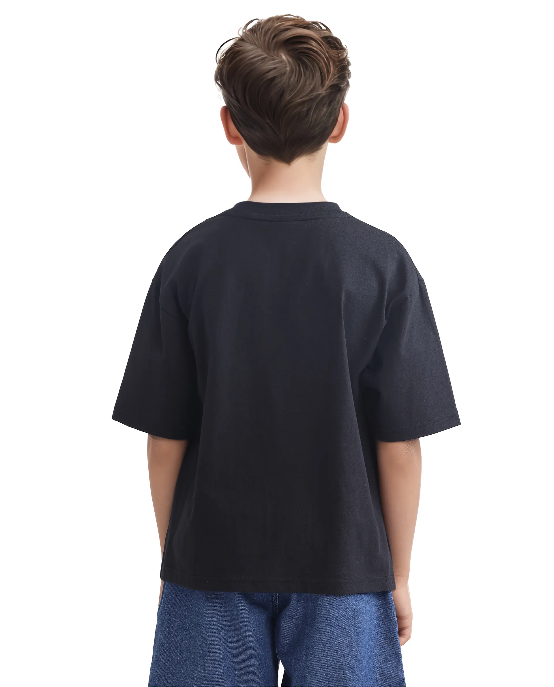 Rare Ones Kids Legun Black Cotton Short Sleeve Crew Neck Boxy Solid T-Shirt - Image 6