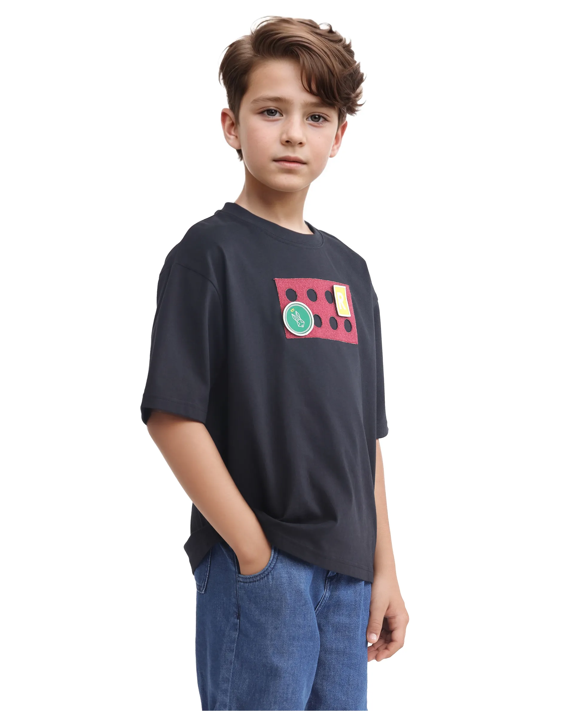 Rare Ones Kids Legun Black Cotton Short Sleeve Crew Neck Boxy Solid T-Shirt - Image 7