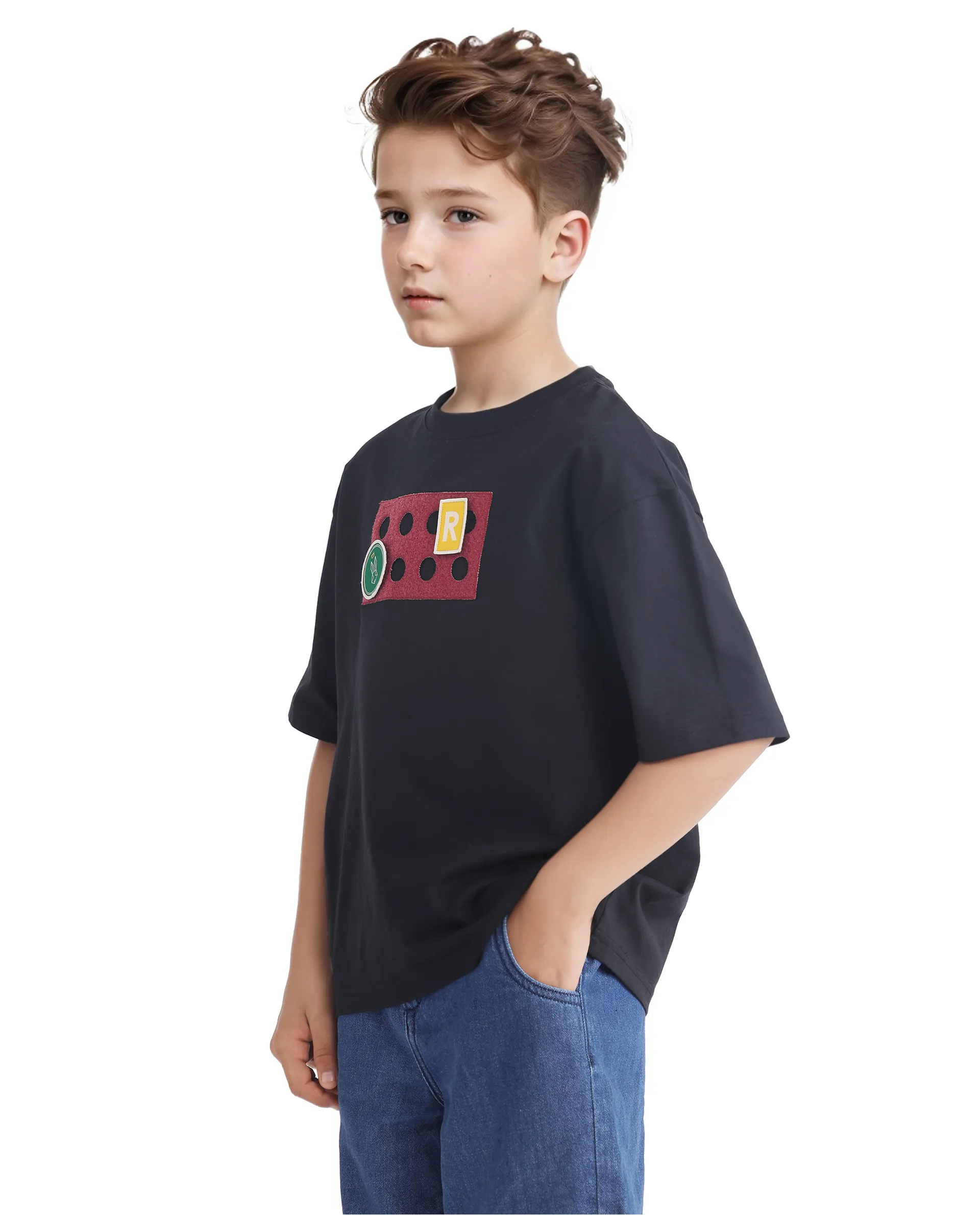 Rare Ones Kids Legun Black Cotton Short Sleeve Crew Neck Boxy Solid T-Shirt - Image 8