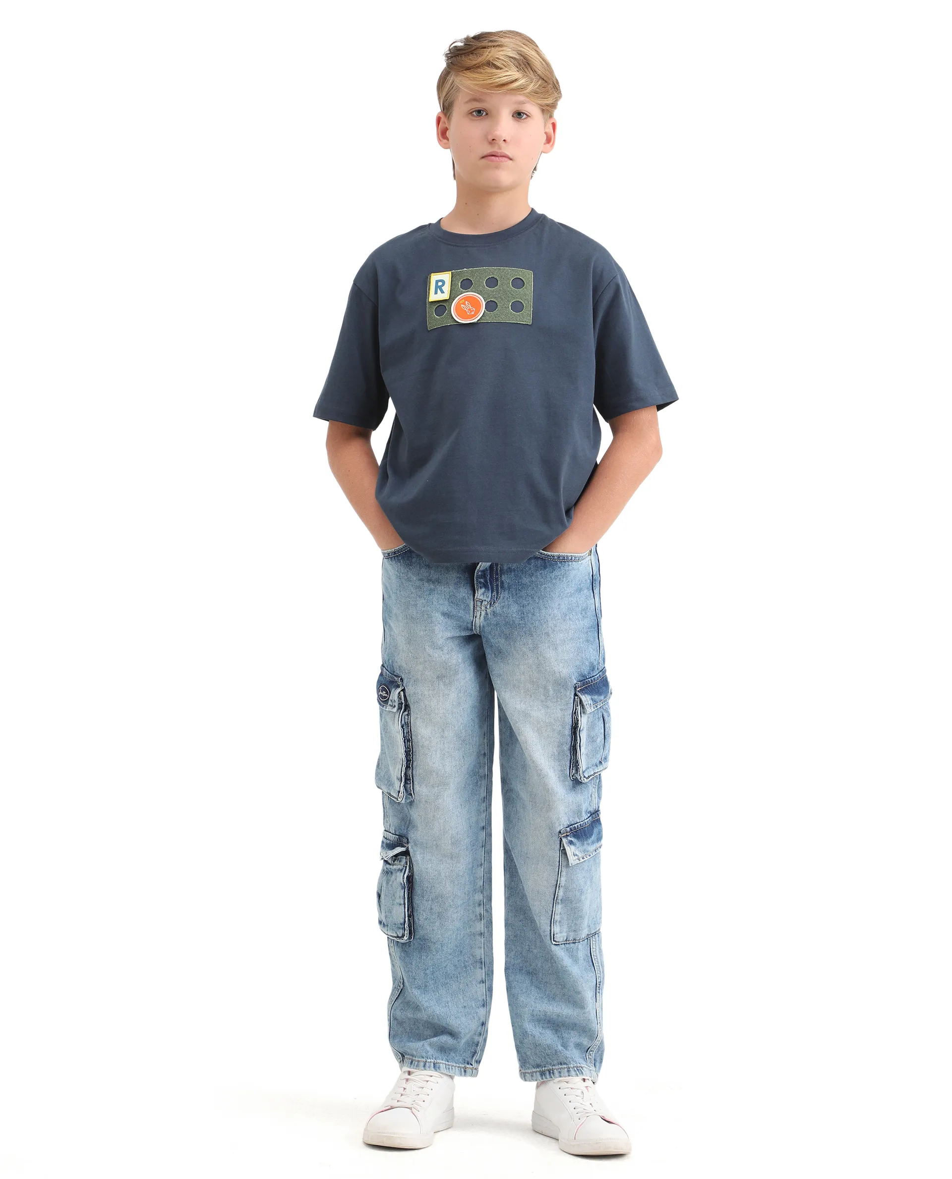 Rare Ones Kids Legun Navy Cotton Short Sleeve Crew Neck Boxy Solid T-Shirt - Image 2