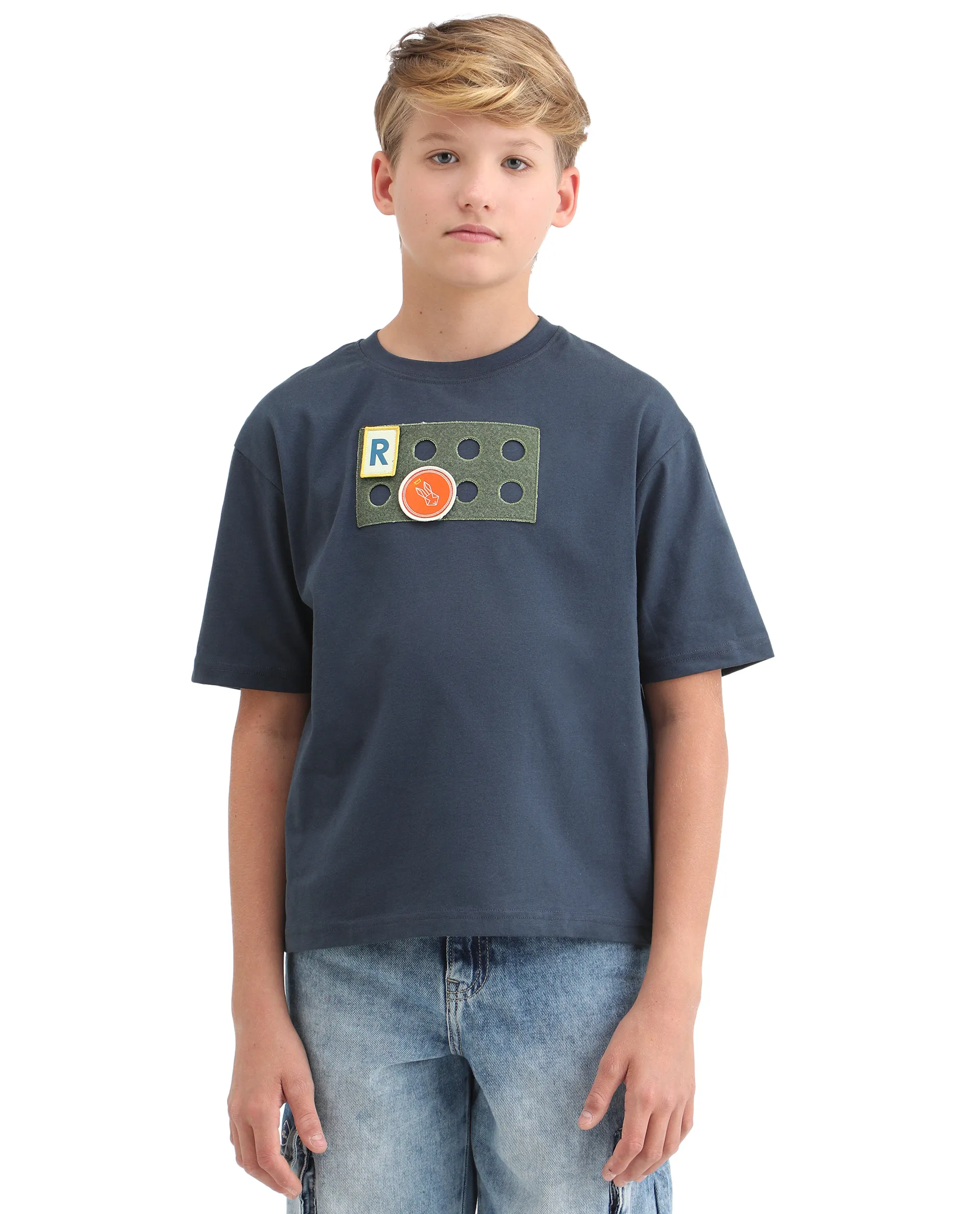Rare Ones Kids Legun Navy Cotton Short Sleeve Crew Neck Boxy Solid T-Shirt - Image 3