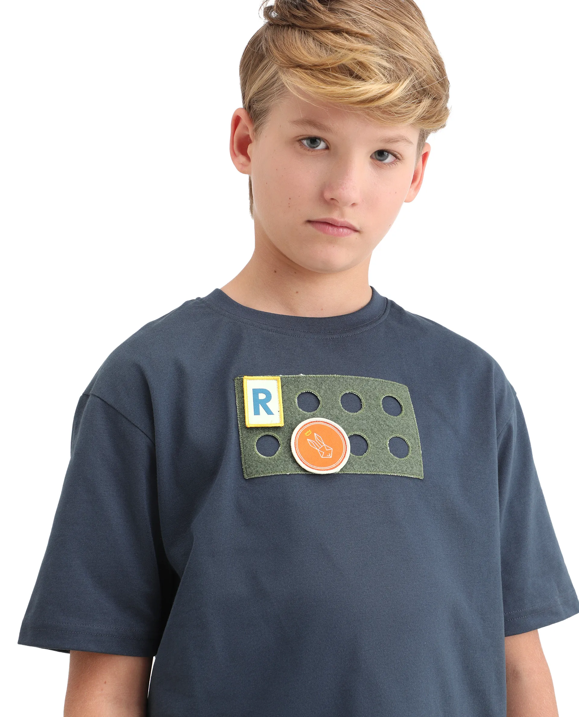 Rare Ones Kids Legun Navy Cotton Short Sleeve Crew Neck Boxy Solid T-Shirt - Image 5