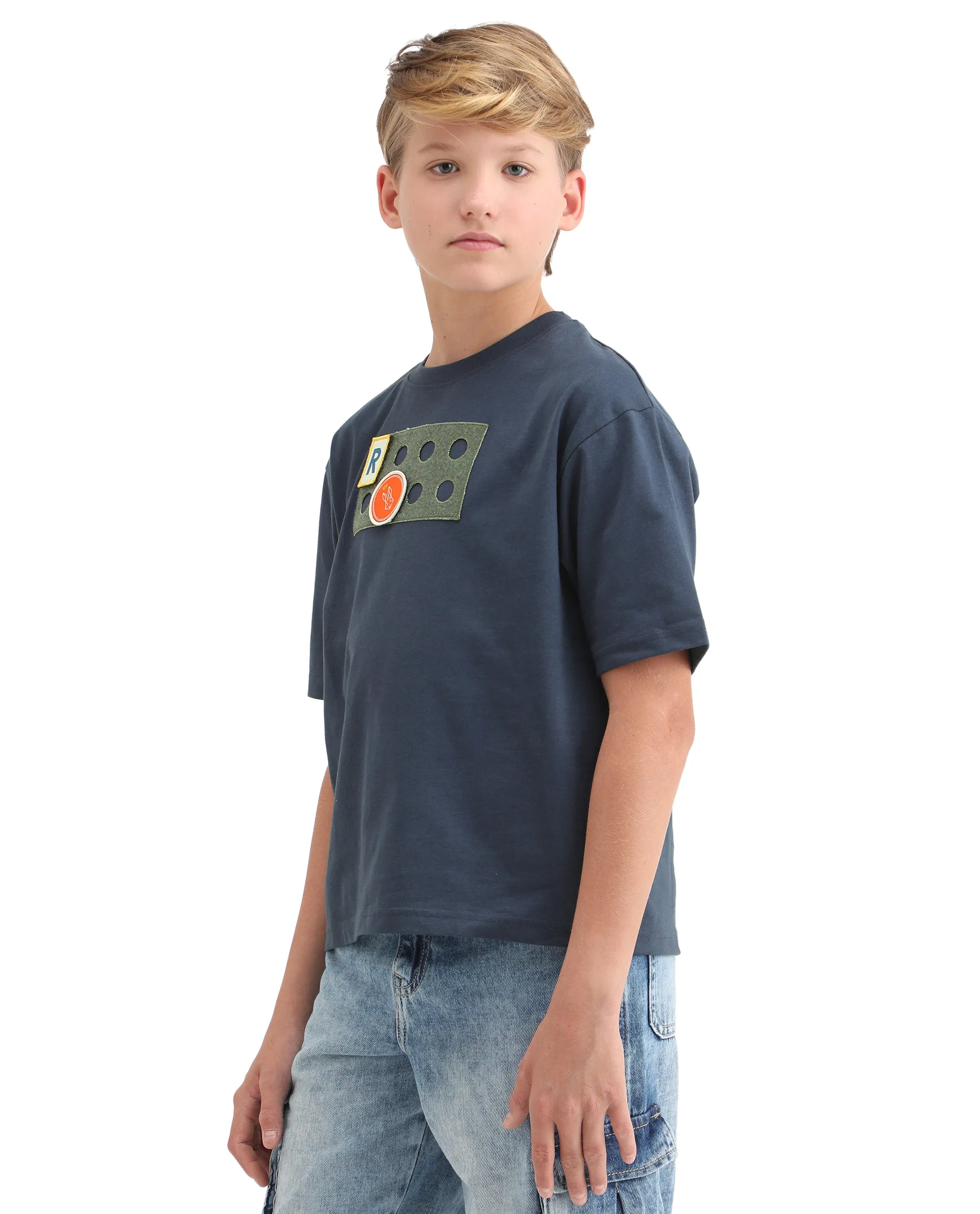 Rare Ones Kids Legun Navy Cotton Short Sleeve Crew Neck Boxy Solid T-Shirt - Image 6