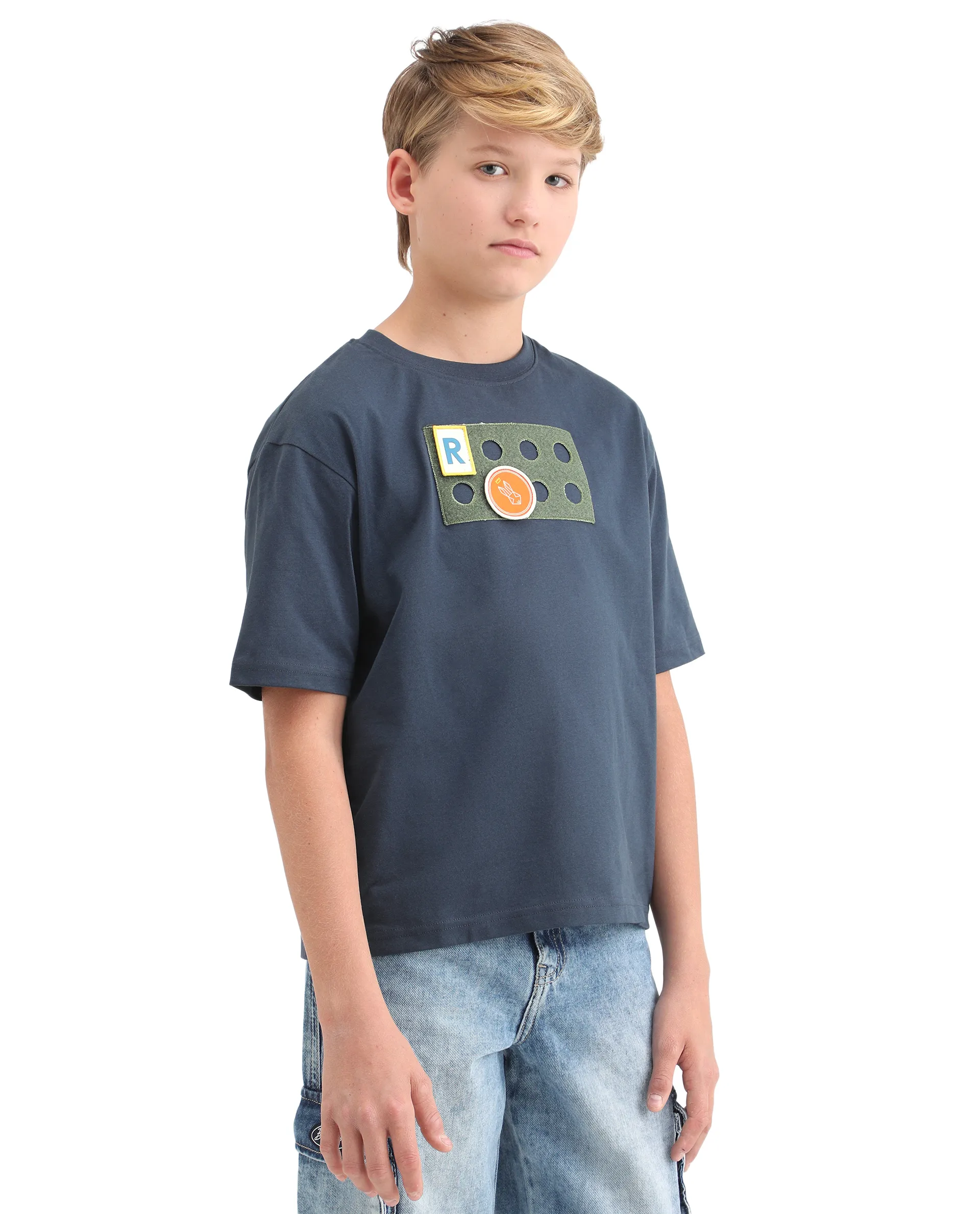 Rare Ones Kids Legun Navy Cotton Short Sleeve Crew Neck Boxy Solid T-Shirt - Image 7
