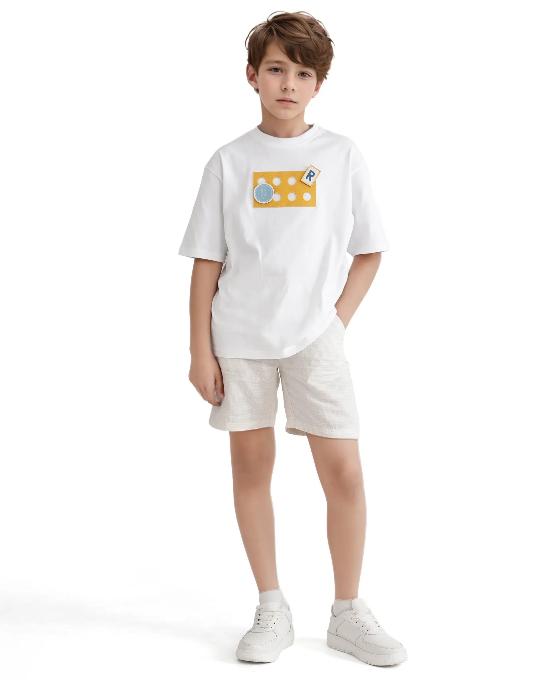 Rare Ones Kids Legun White Cotton Short Sleeve Crew Neck Boxy Solid T-Shirt - Image 2