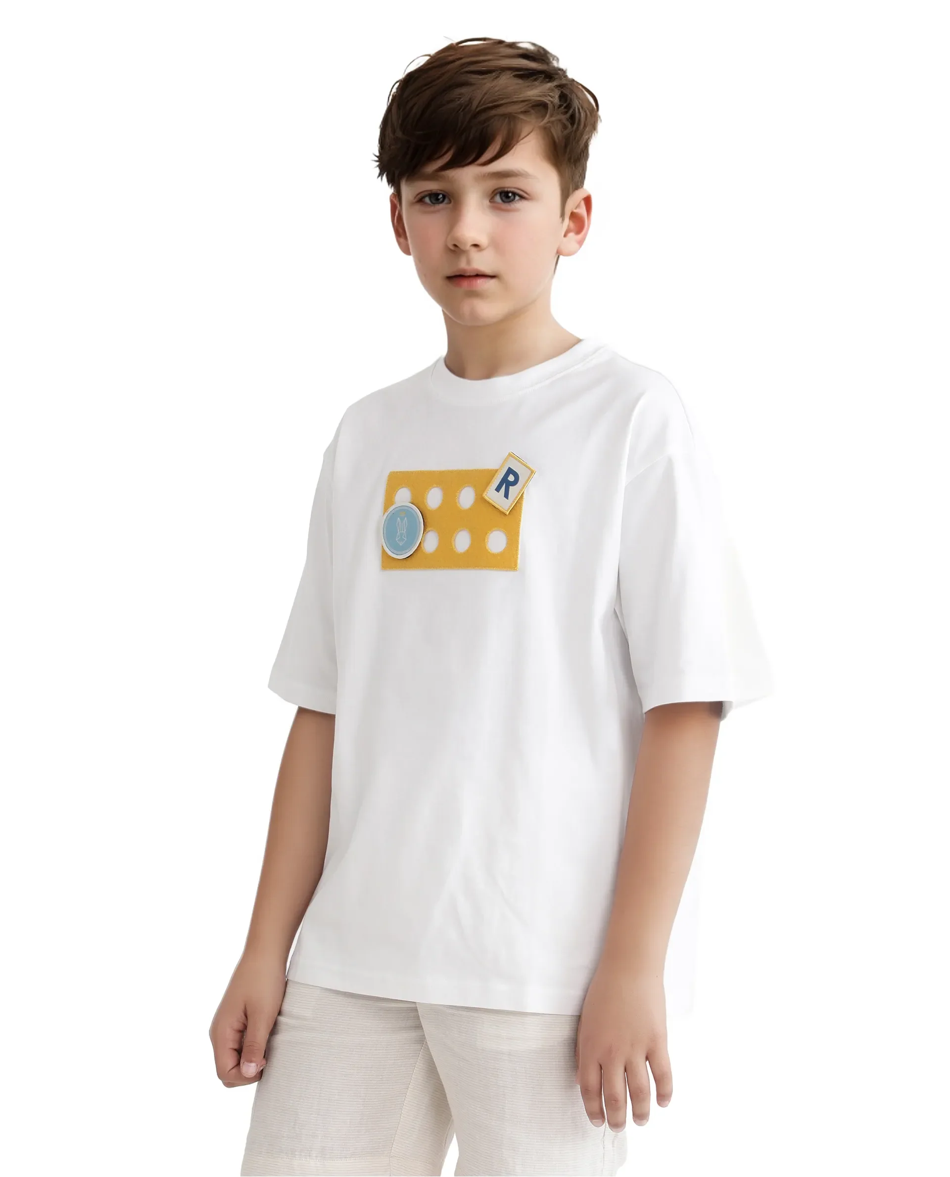 Rare Ones Kids Legun White Cotton Short Sleeve Crew Neck Boxy Solid T-Shirt - Image 4