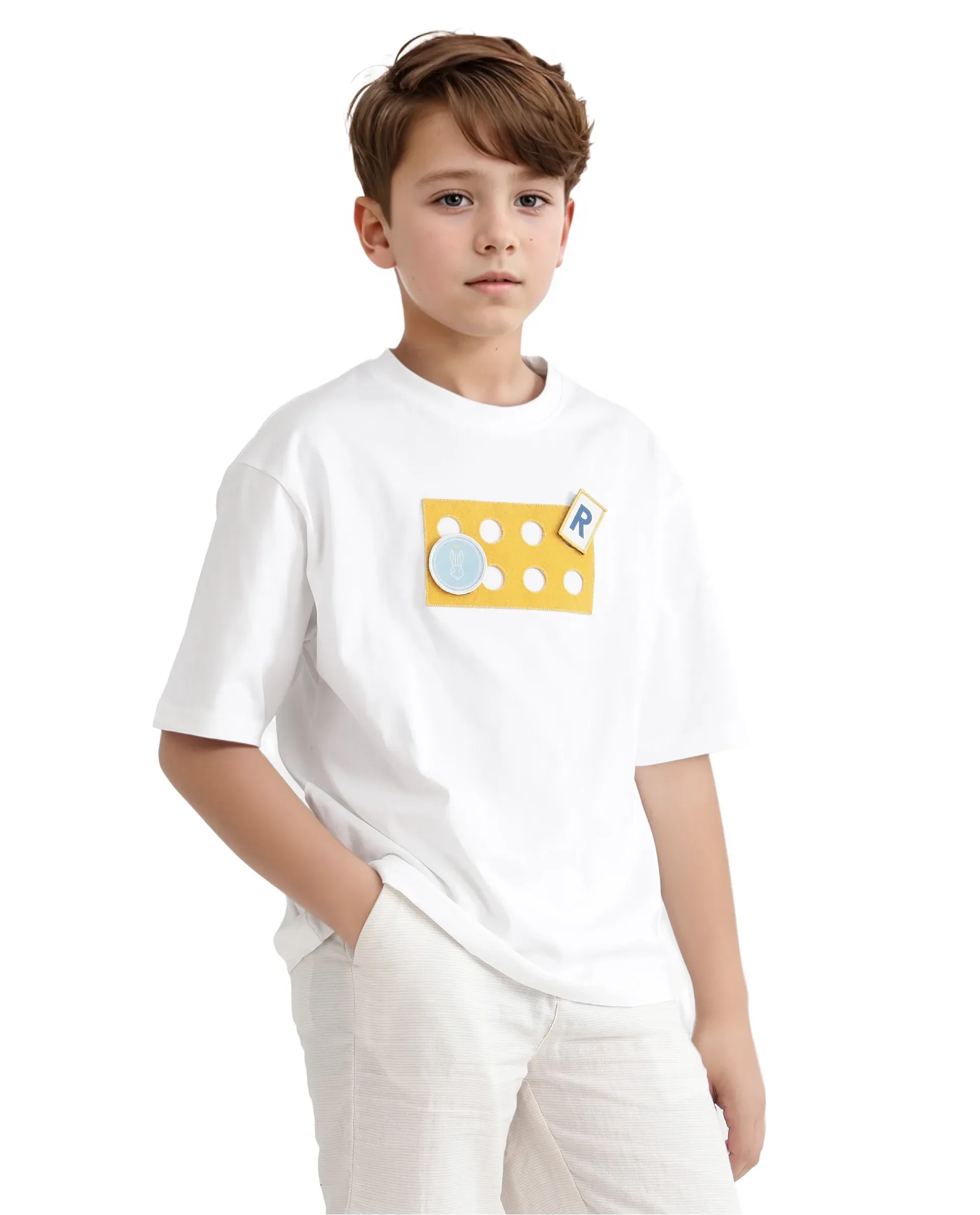 Rare Ones Kids Legun White Cotton Short Sleeve Crew Neck Boxy Solid T-Shirt - Image 5