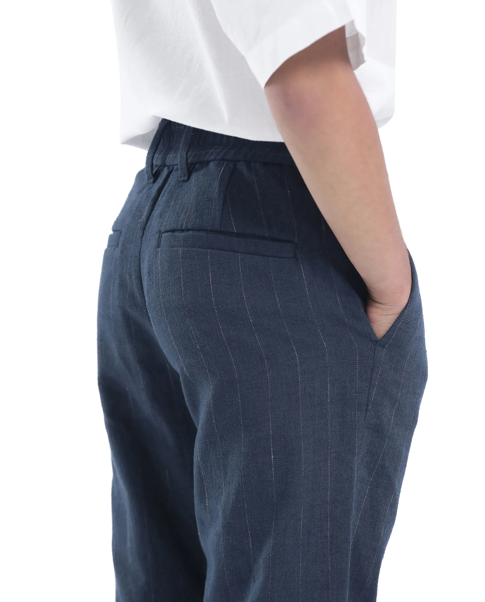 Rare Ones Kids Leo Navy Polyester Blend Striped Button & Zip Closure Regular Fit Trouser - Image 5