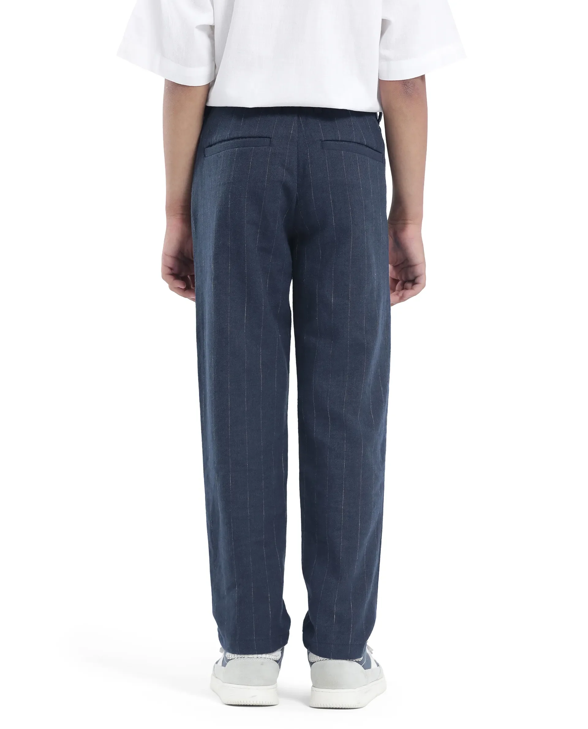 Rare Ones Kids Leo Navy Polyester Blend Striped Button & Zip Closure Regular Fit Trouser - Image 8