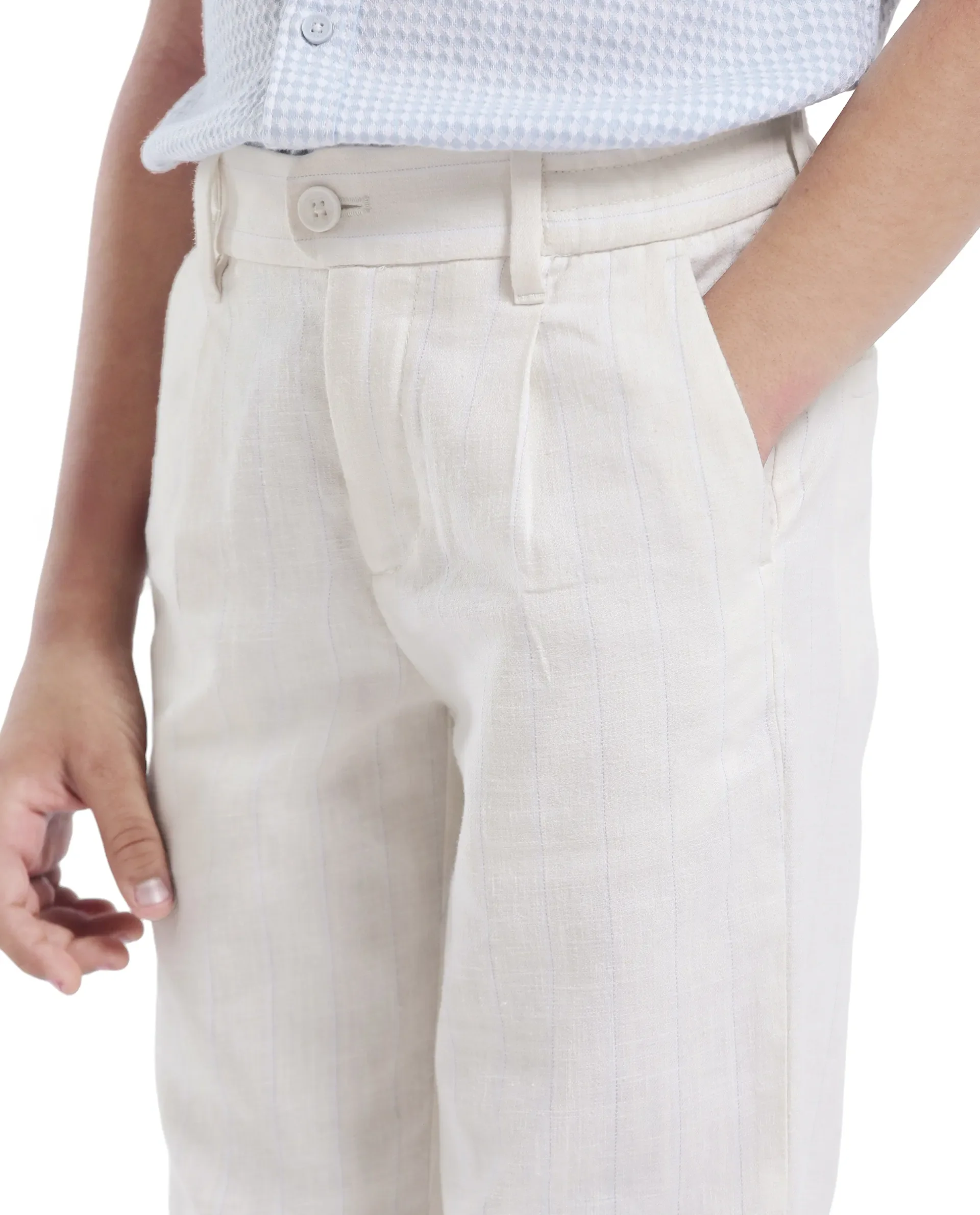 Rare Ones Kids Leo White Polyester Blend Polyester Blend Striped Button & Zip Closure Regular Fit Trouser - Image 5
