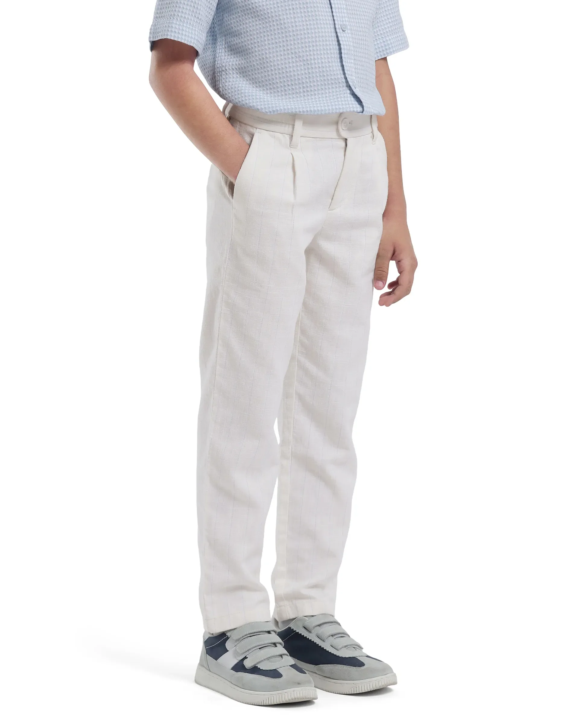 Rare Ones Kids Leo White Polyester Blend Polyester Blend Striped Button & Zip Closure Regular Fit Trouser - Image 7