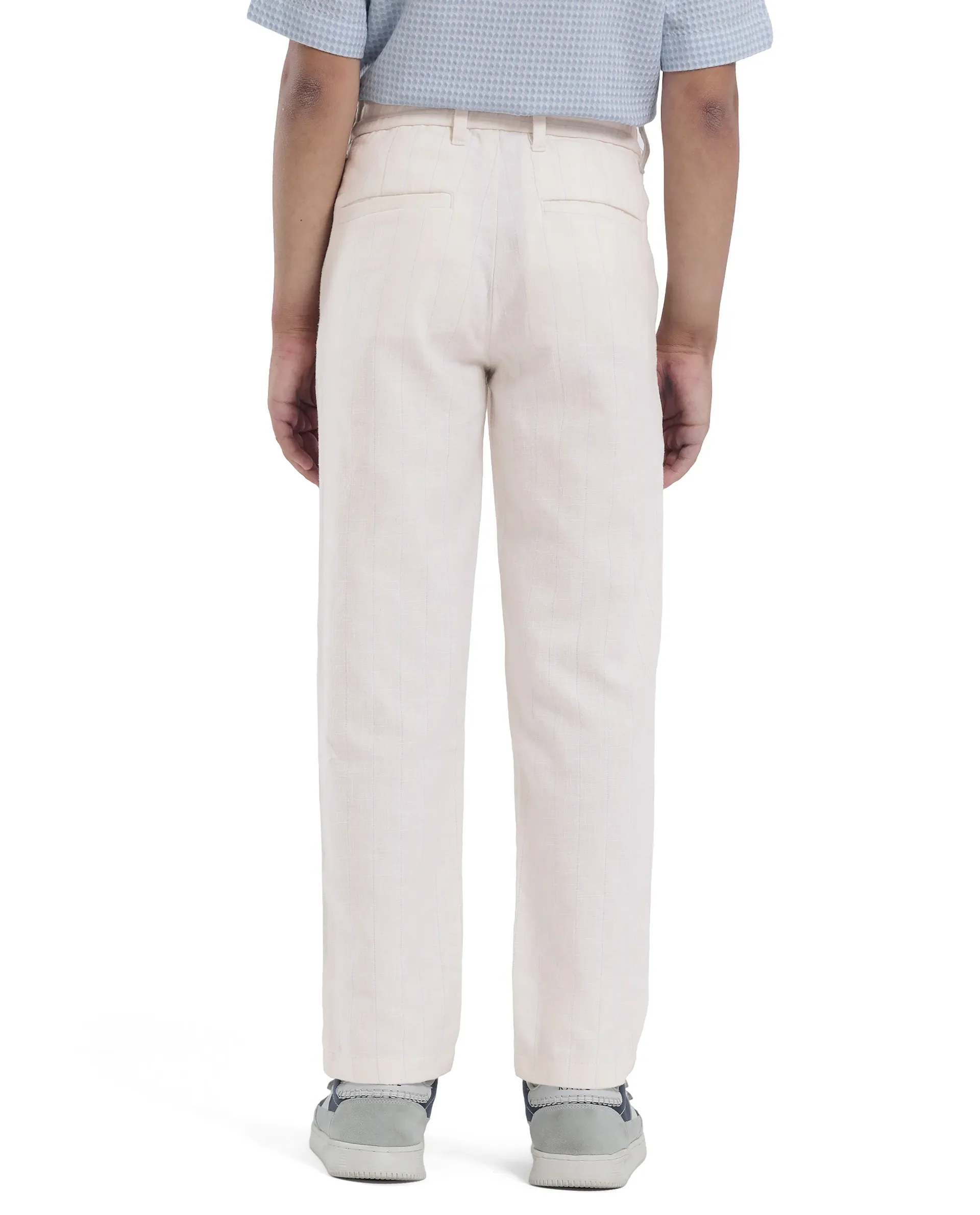 Rare Ones Kids Leo White Polyester Blend Polyester Blend Striped Button & Zip Closure Regular Fit Trouser - Image 8