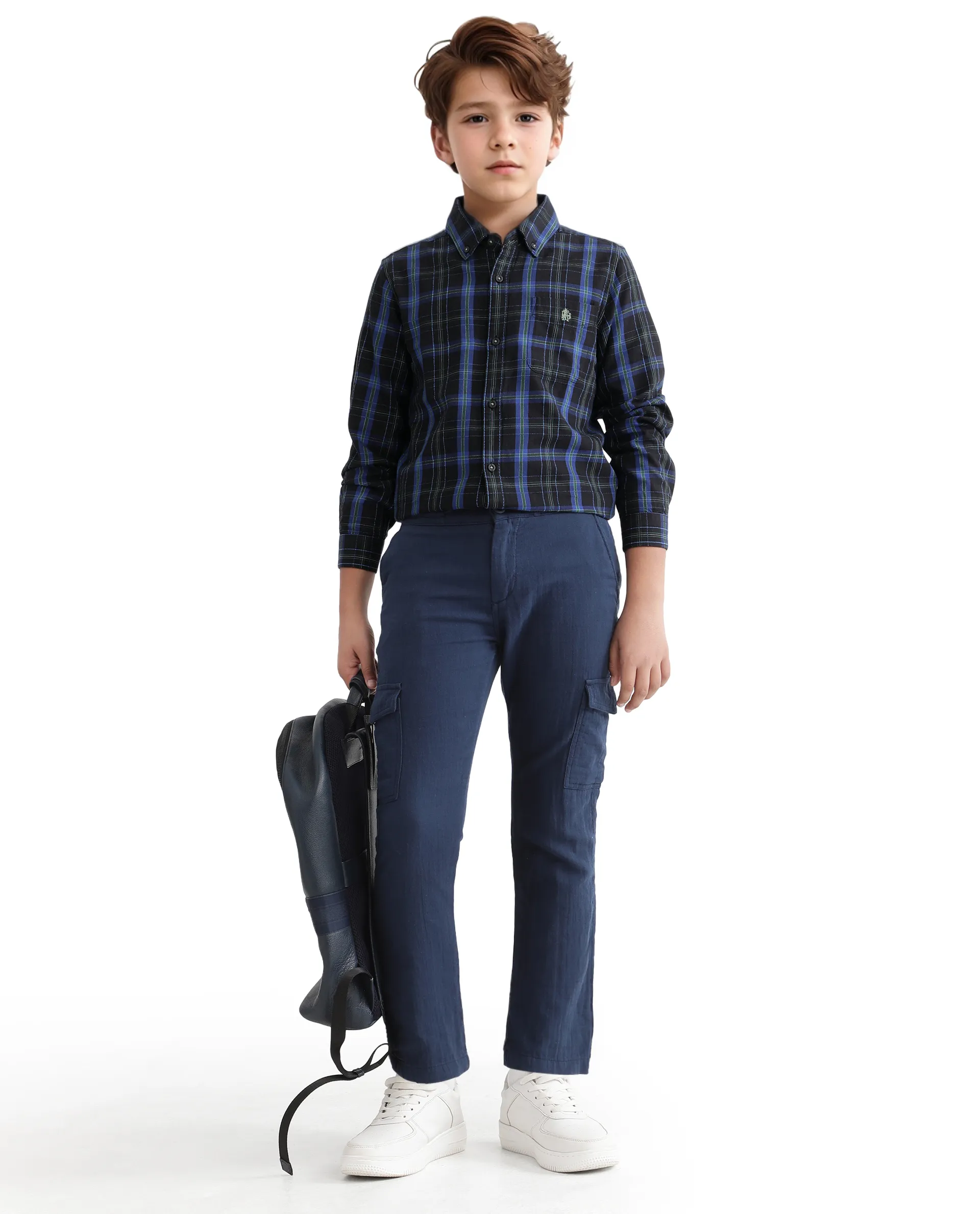 Rare Ones Kids Lian Navy Cotton Full Sleeve Crew Neck Hd Print Shirt - Image 2