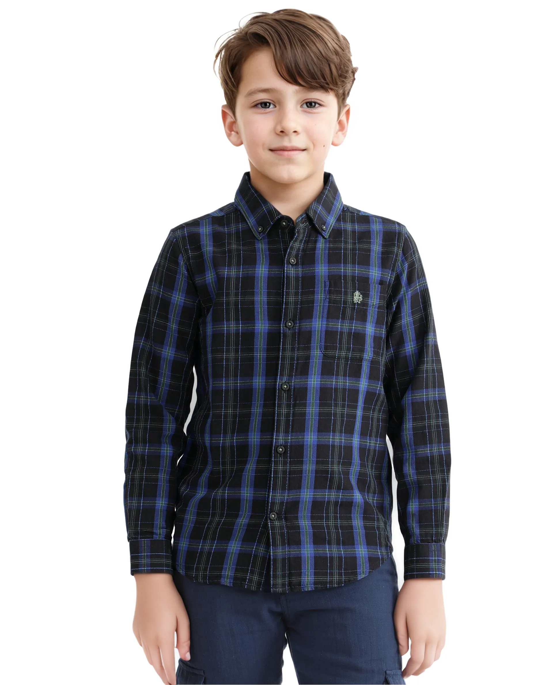 Rare Ones Kids Lian Navy Cotton Full Sleeve Crew Neck Hd Print Shirt - Image 5