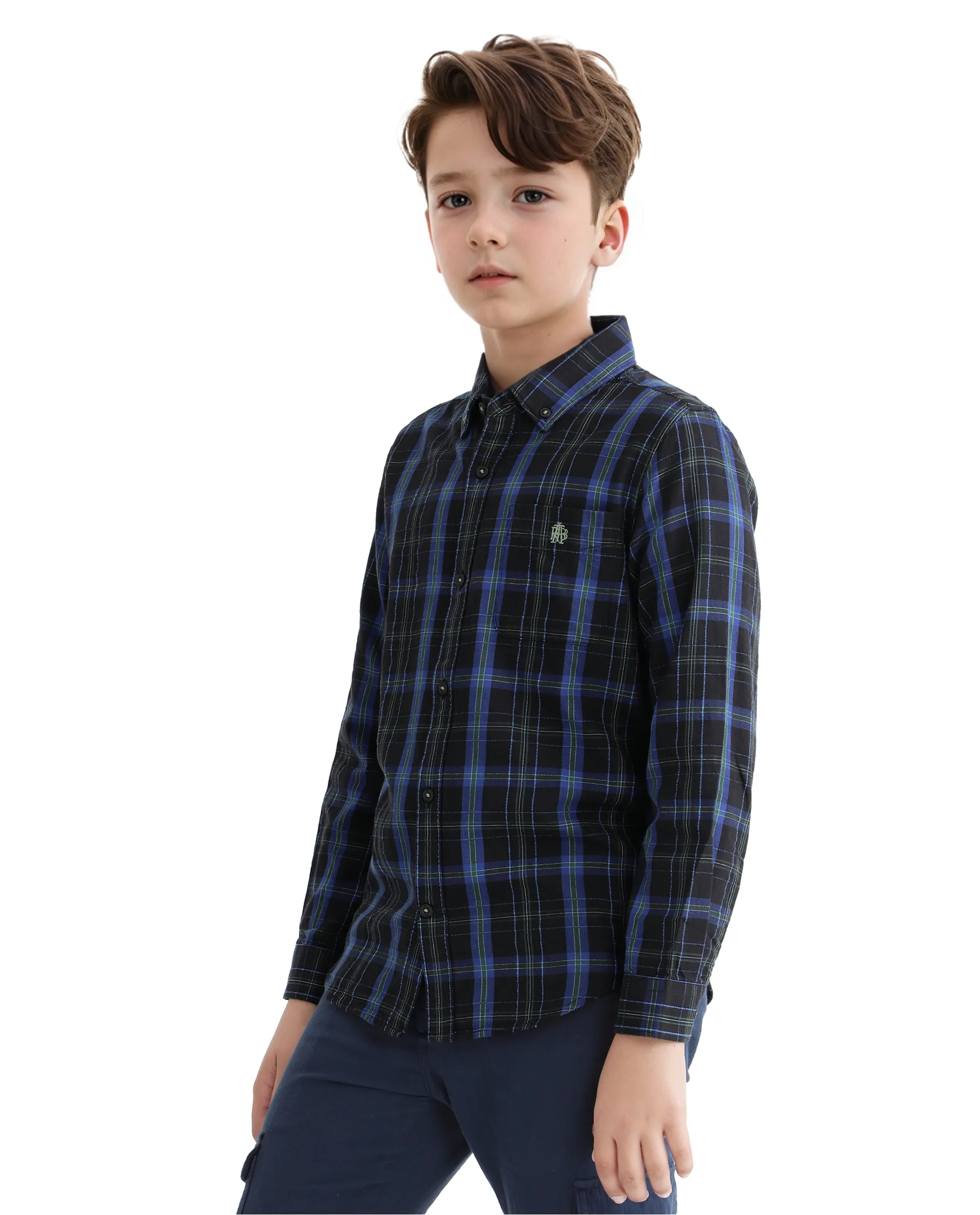 Rare Ones Kids Lian Navy Cotton Full Sleeve Crew Neck Hd Print Shirt - Image 7