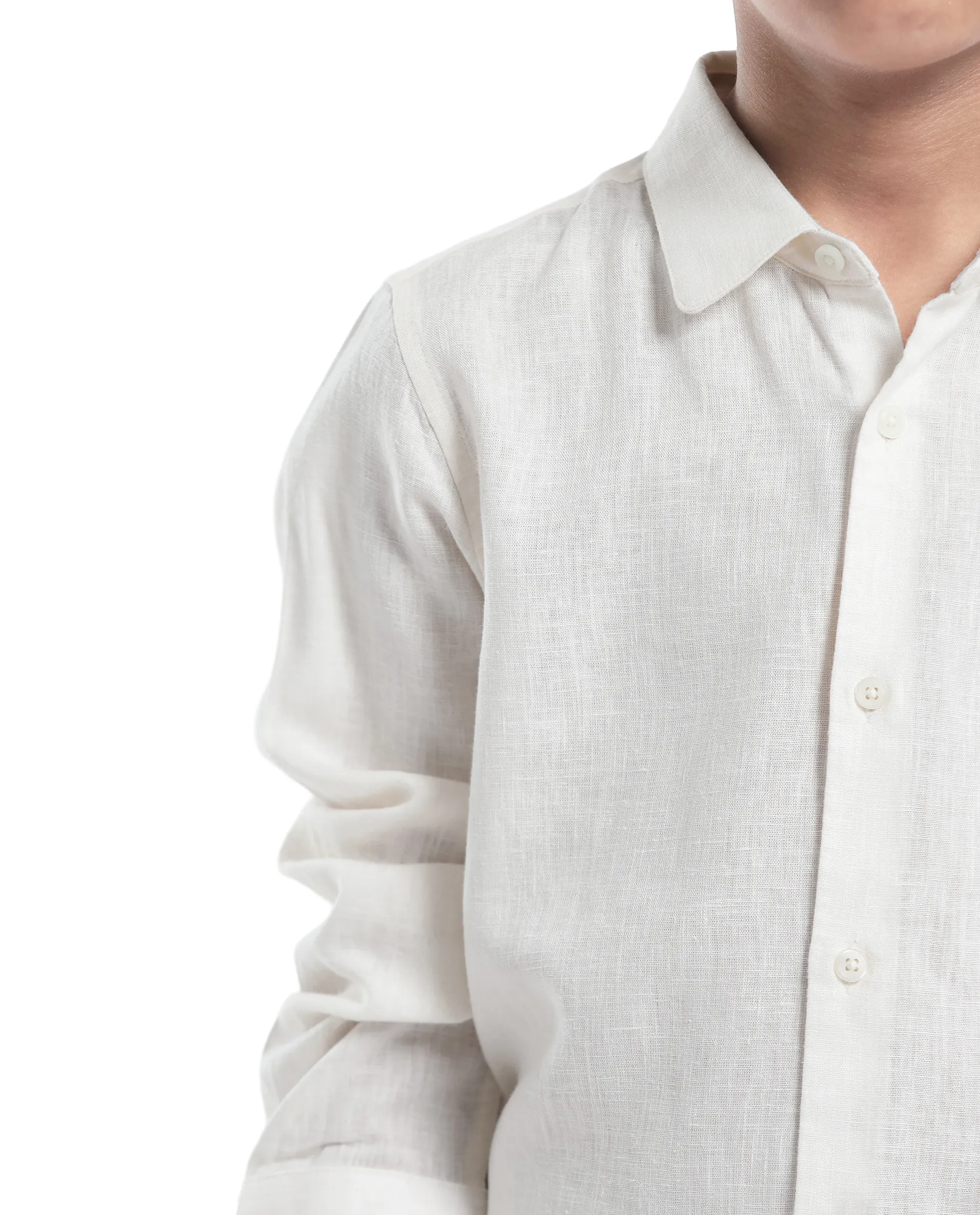 Rare Ones Kids Lino Off White Linen Full Sleeve Button Solid Regular Fit Shirt - Image 4
