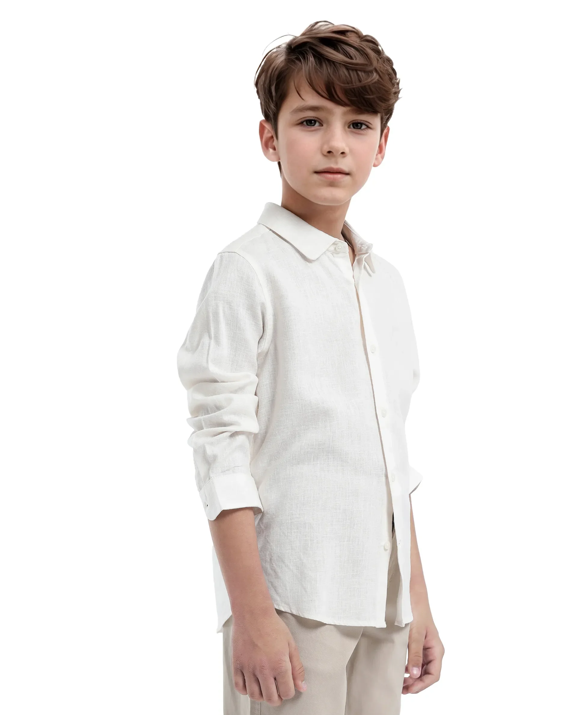 Rare Ones Kids Lino Off White Linen Full Sleeve Button Solid Regular Fit Shirt - Image 6