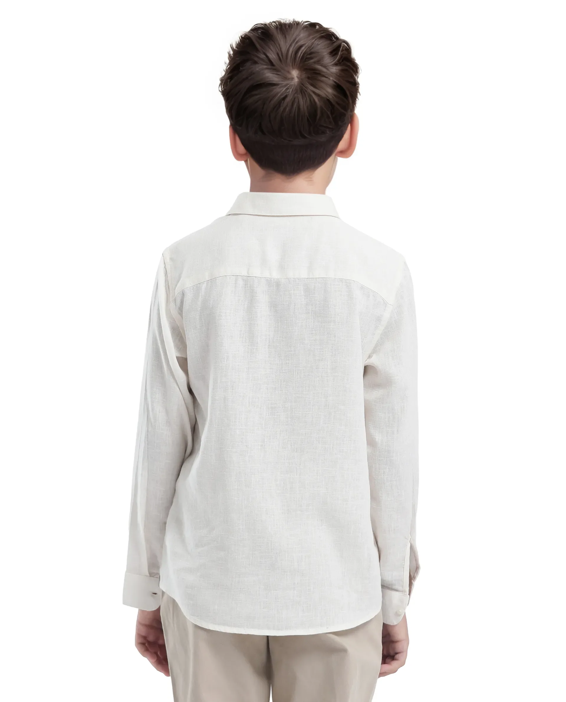 Rare Ones Kids Lino Off White Linen Full Sleeve Button Solid Regular Fit Shirt - Image 8