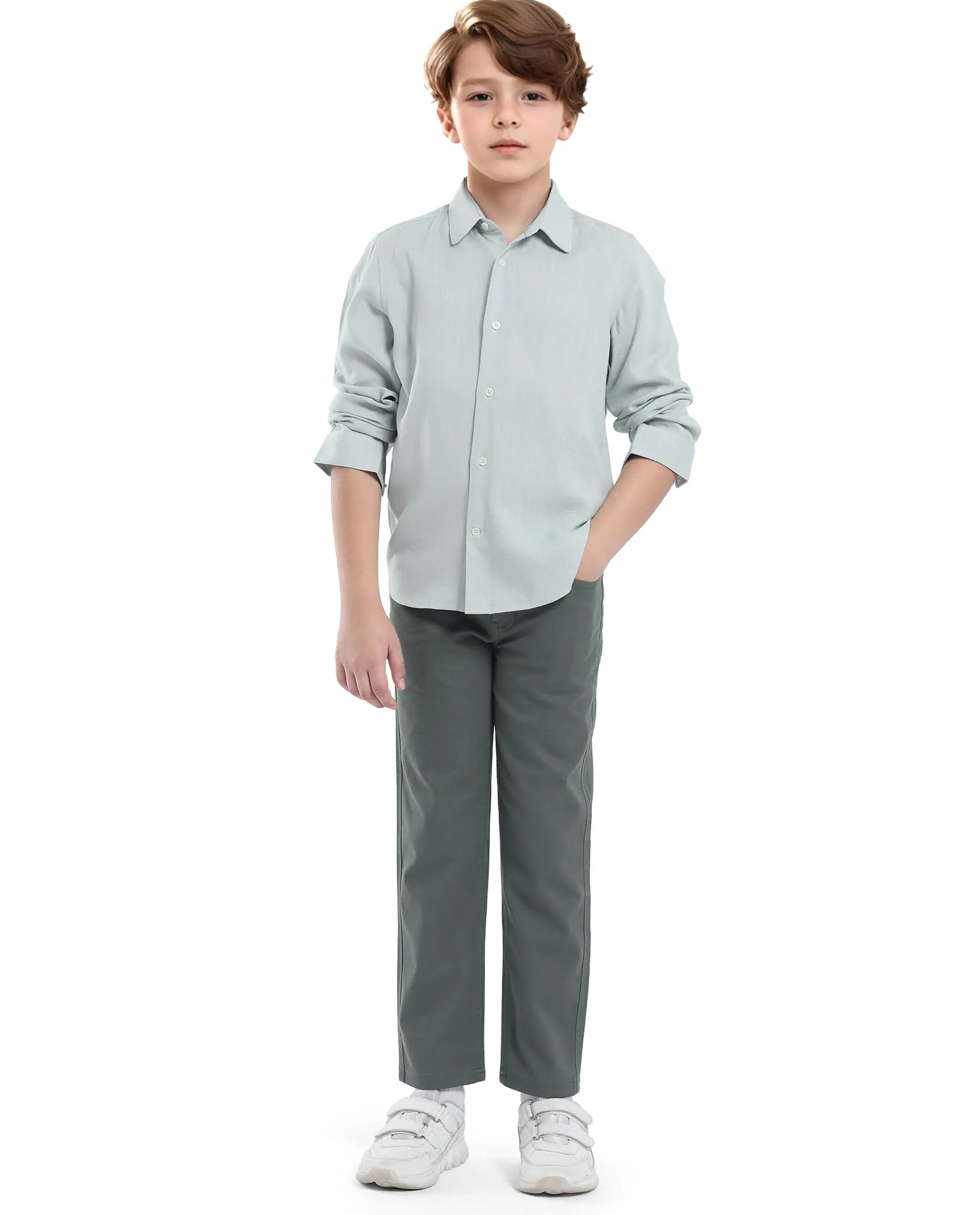 Rare Ones Kids Lino Pastel Turq Linen Full Sleeve Button Solid Regular Fit Shirt - Image 2