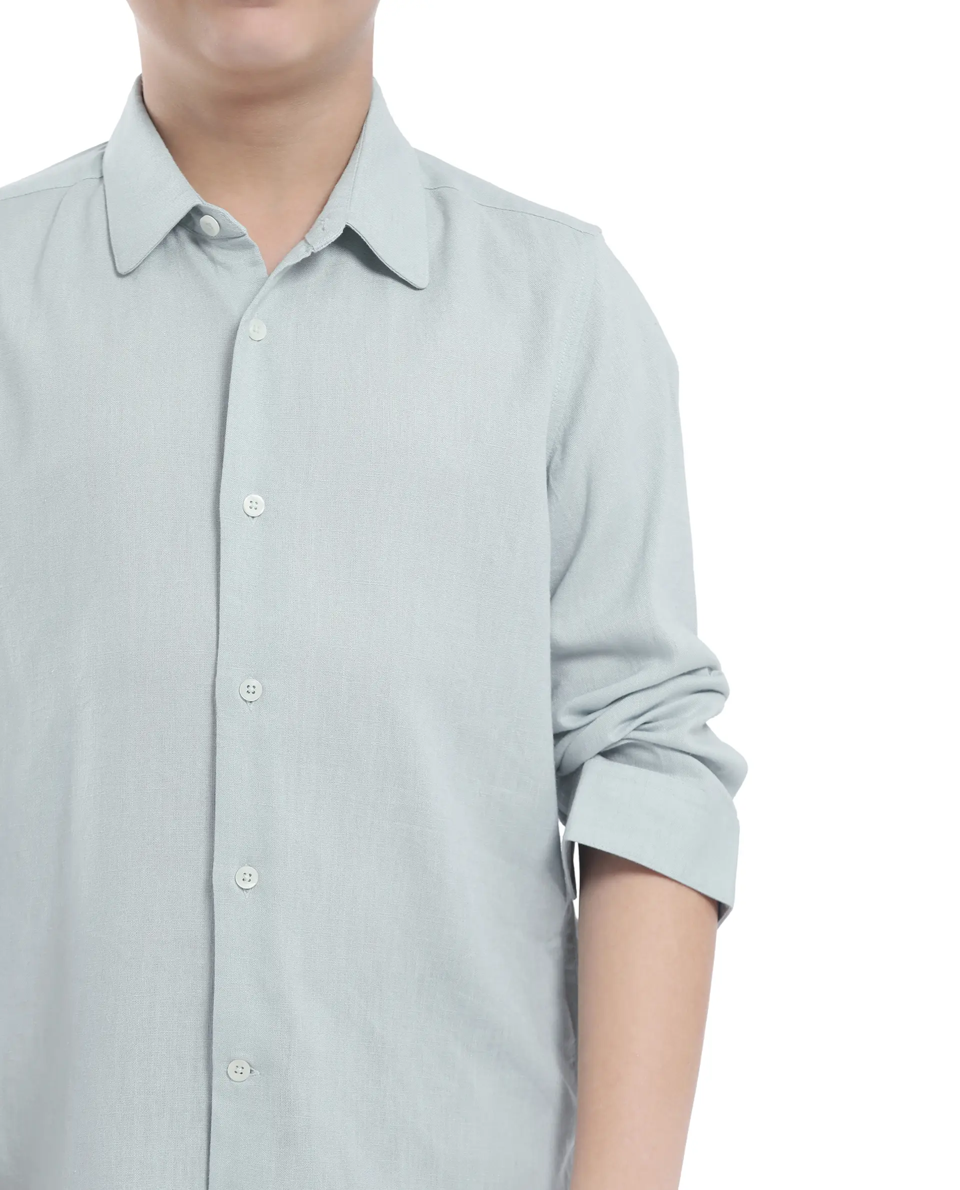 Rare Ones Kids Lino Pastel Turq Linen Full Sleeve Button Solid Regular Fit Shirt - Image 5