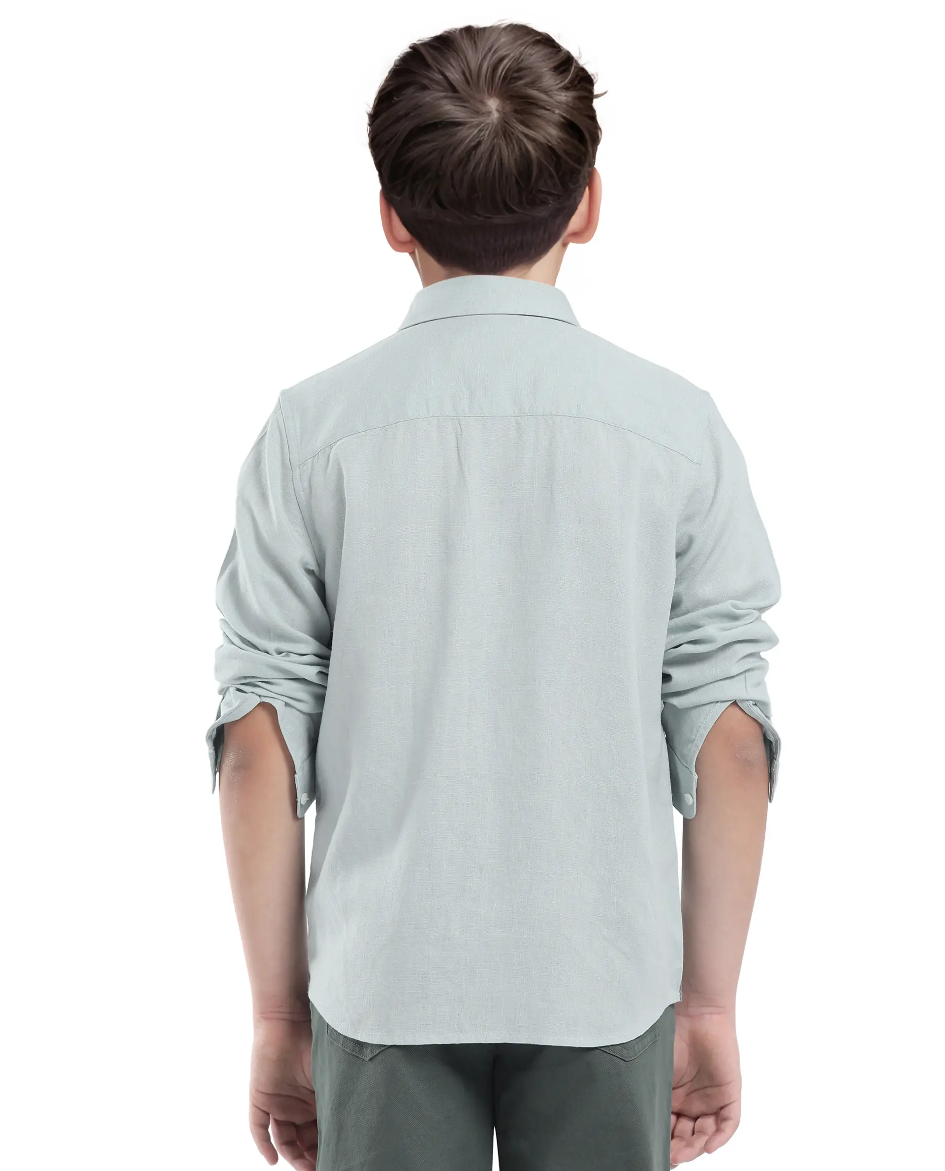 Rare Ones Kids Lino Pastel Turq Linen Full Sleeve Button Solid Regular Fit Shirt - Image 8