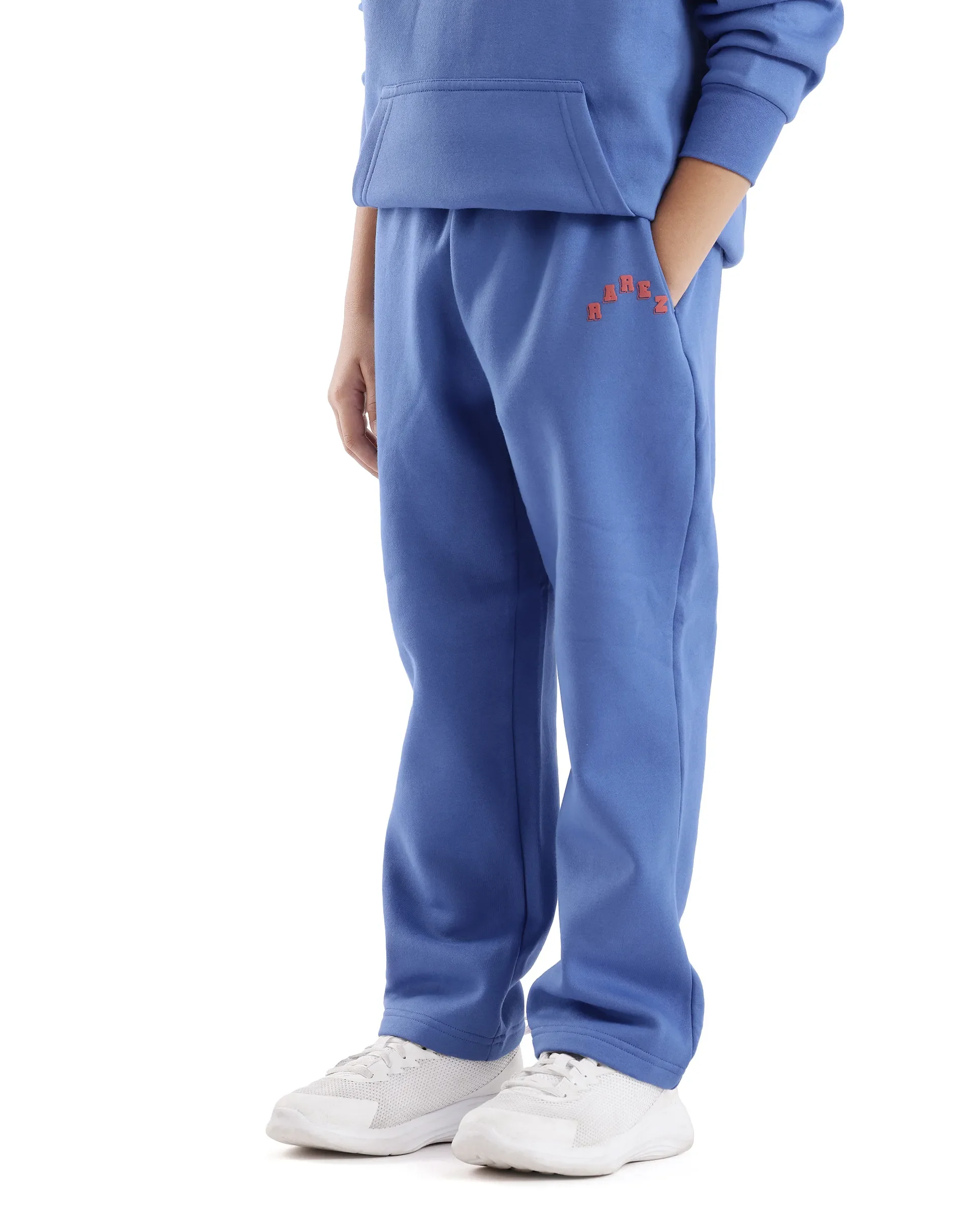 Rare Ones Kids Lint Blue Cotton Solid Drawstring Closure Regular Fit Trackpant - Image 4