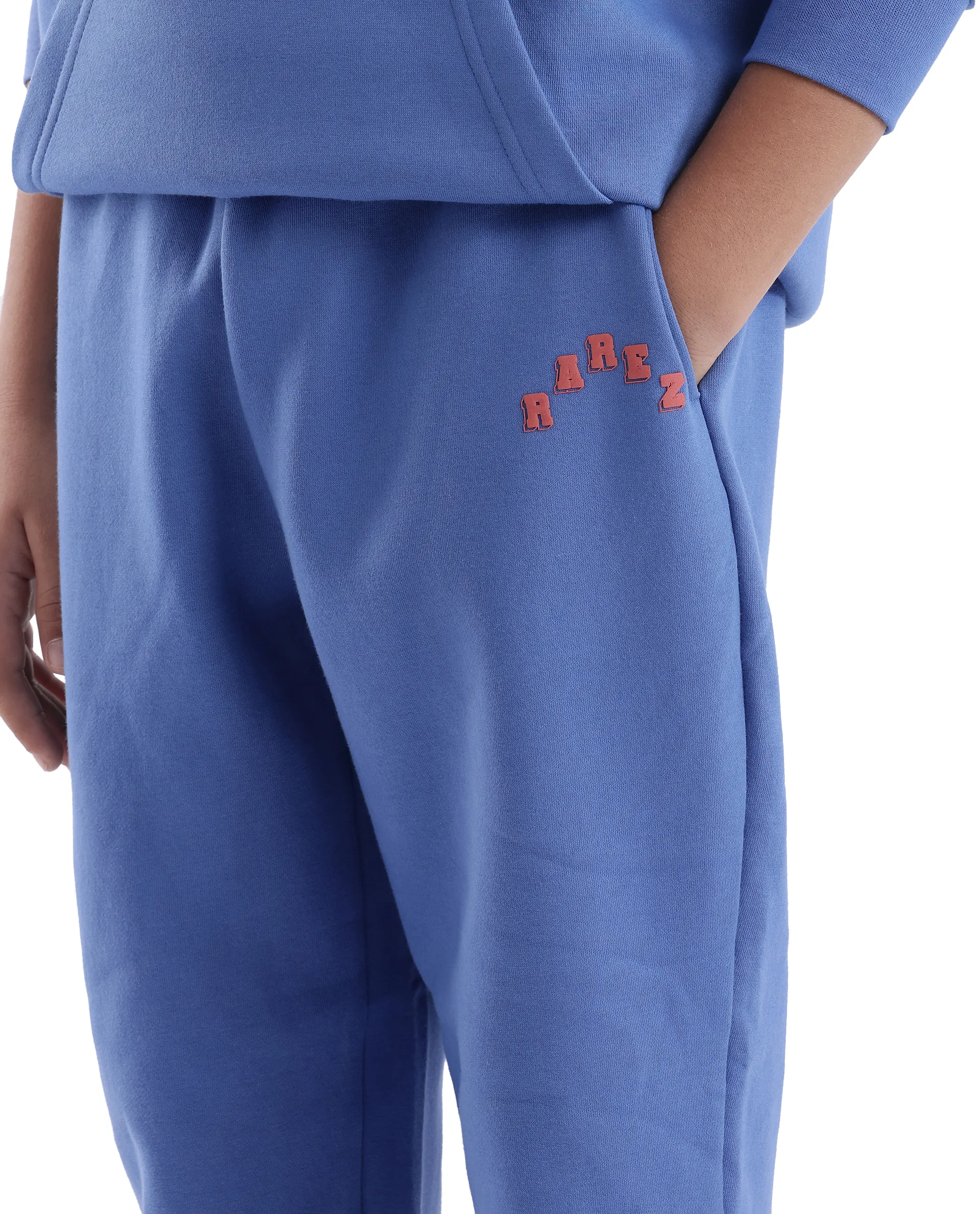 Rare Ones Kids Lint Blue Cotton Solid Drawstring Closure Regular Fit Trackpant - Image 5
