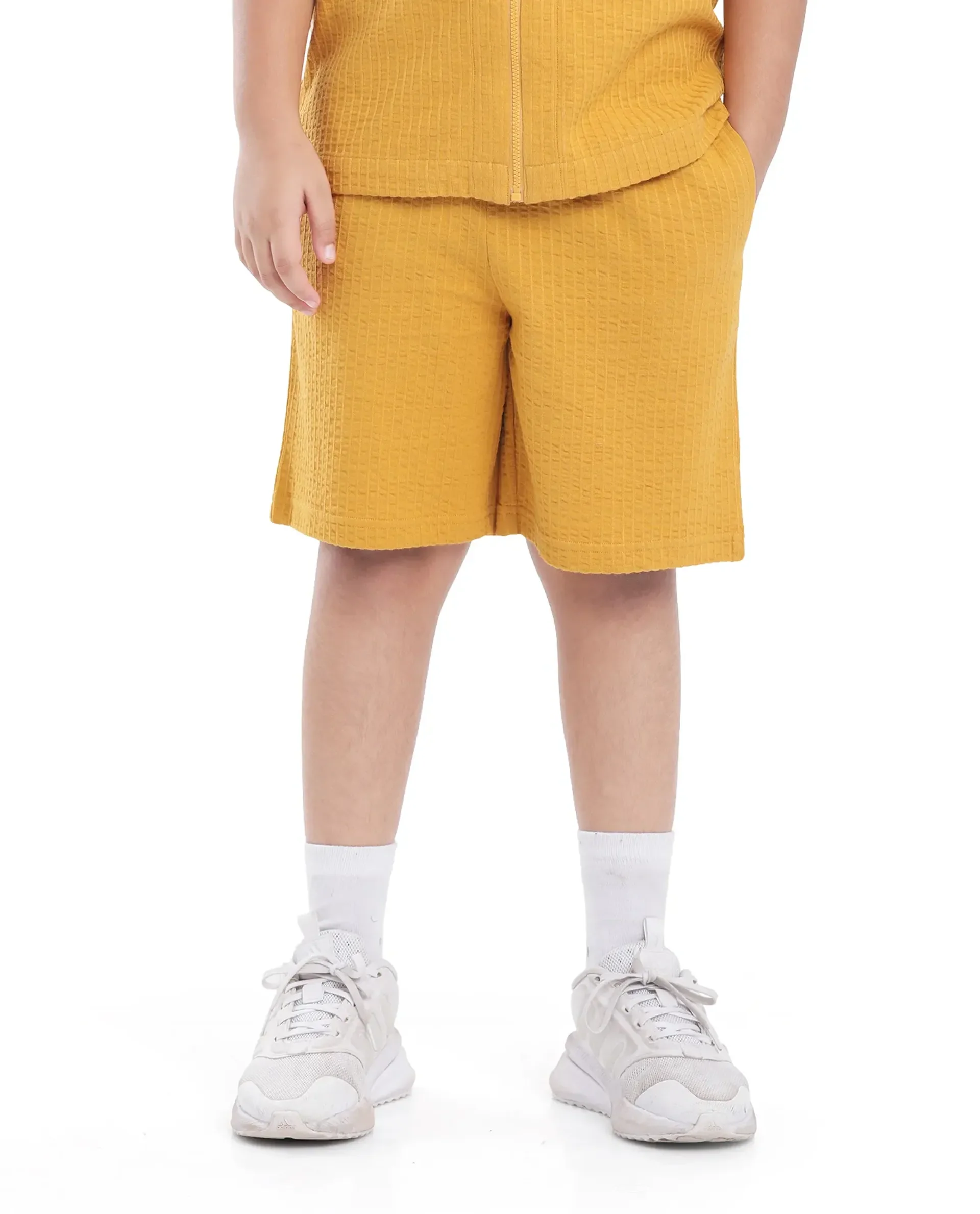 Rare Ones Kids Lomit Mustard Cotton Solid Shorts - Image 2