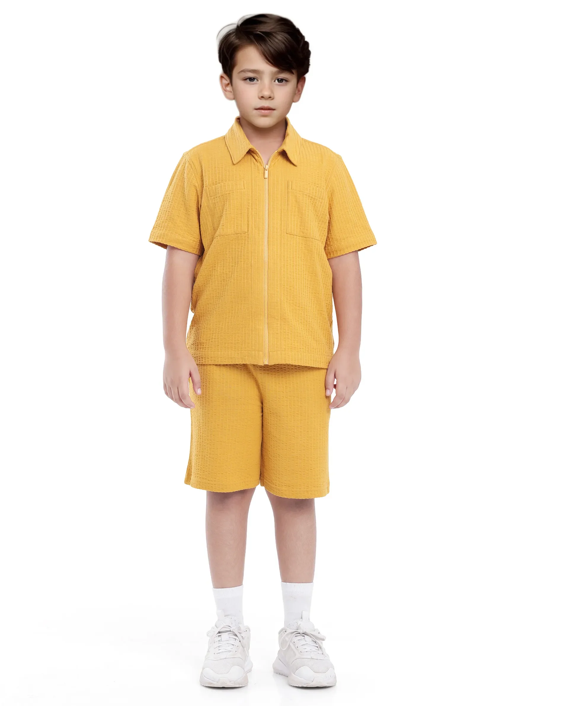 Rare Ones Kids Lomit Mustard Cotton Solid Shorts - Image 3