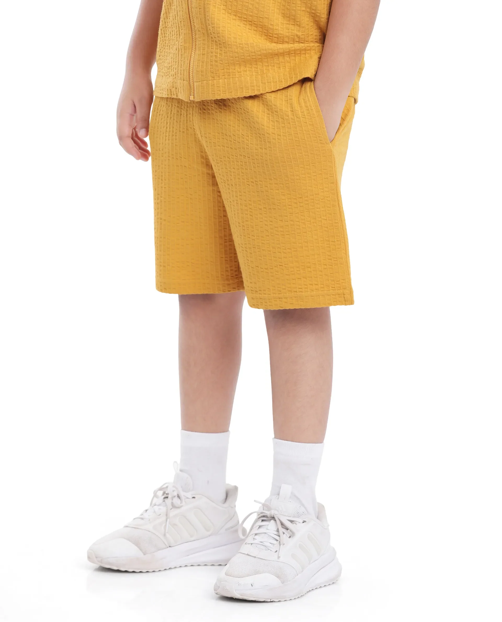Rare Ones Kids Lomit Mustard Cotton Solid Shorts - Image 6