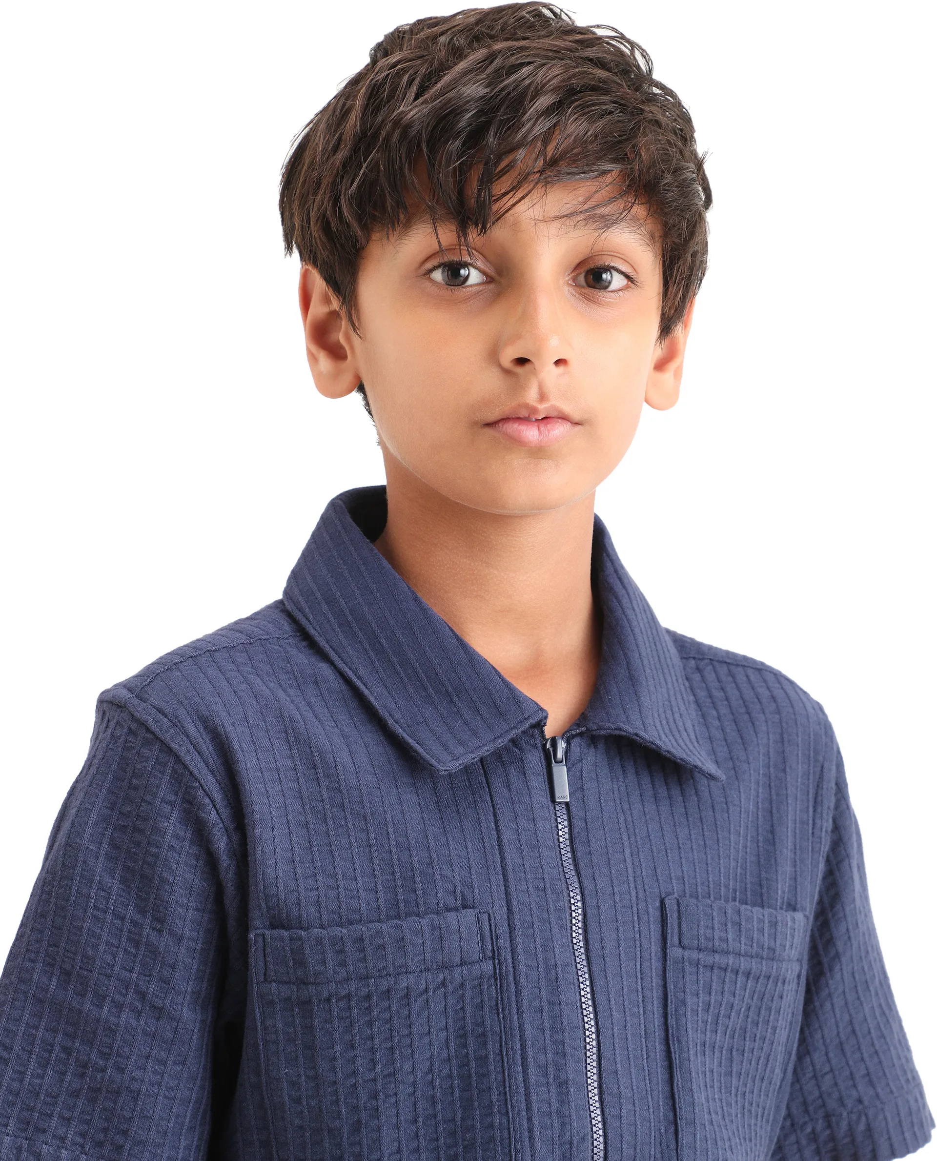 Rare Ones Kids Lomz Dark Navy Cotton Fabric Half Sleeve Tonal Stripe Shacket - Image 4