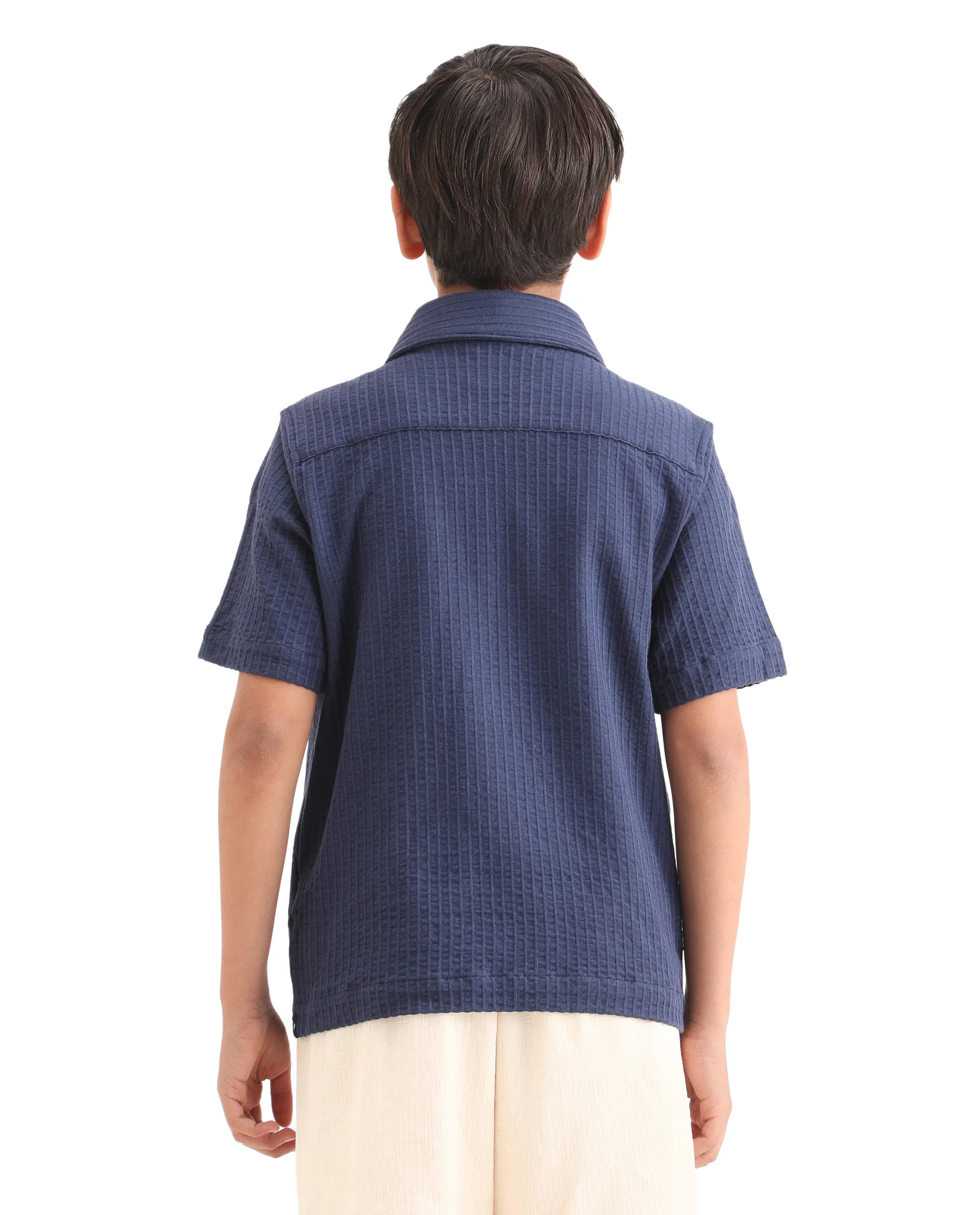 Rare Ones Kids Lomz Dark Navy Cotton Fabric Half Sleeve Tonal Stripe Shacket - Image 8