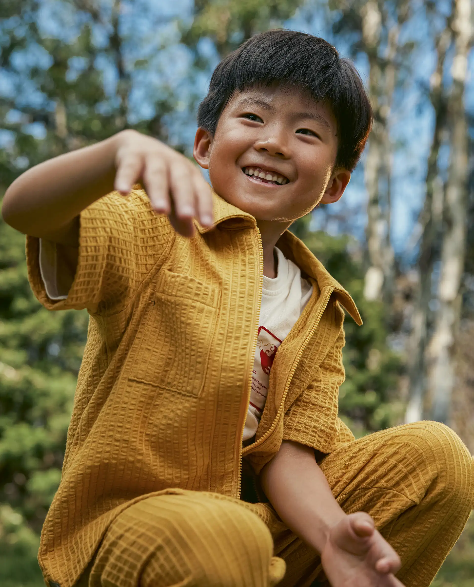 Rare Ones Kids Lomz Mustard Cotton Fabric Half Sleeve Tonal Stripe Shacket