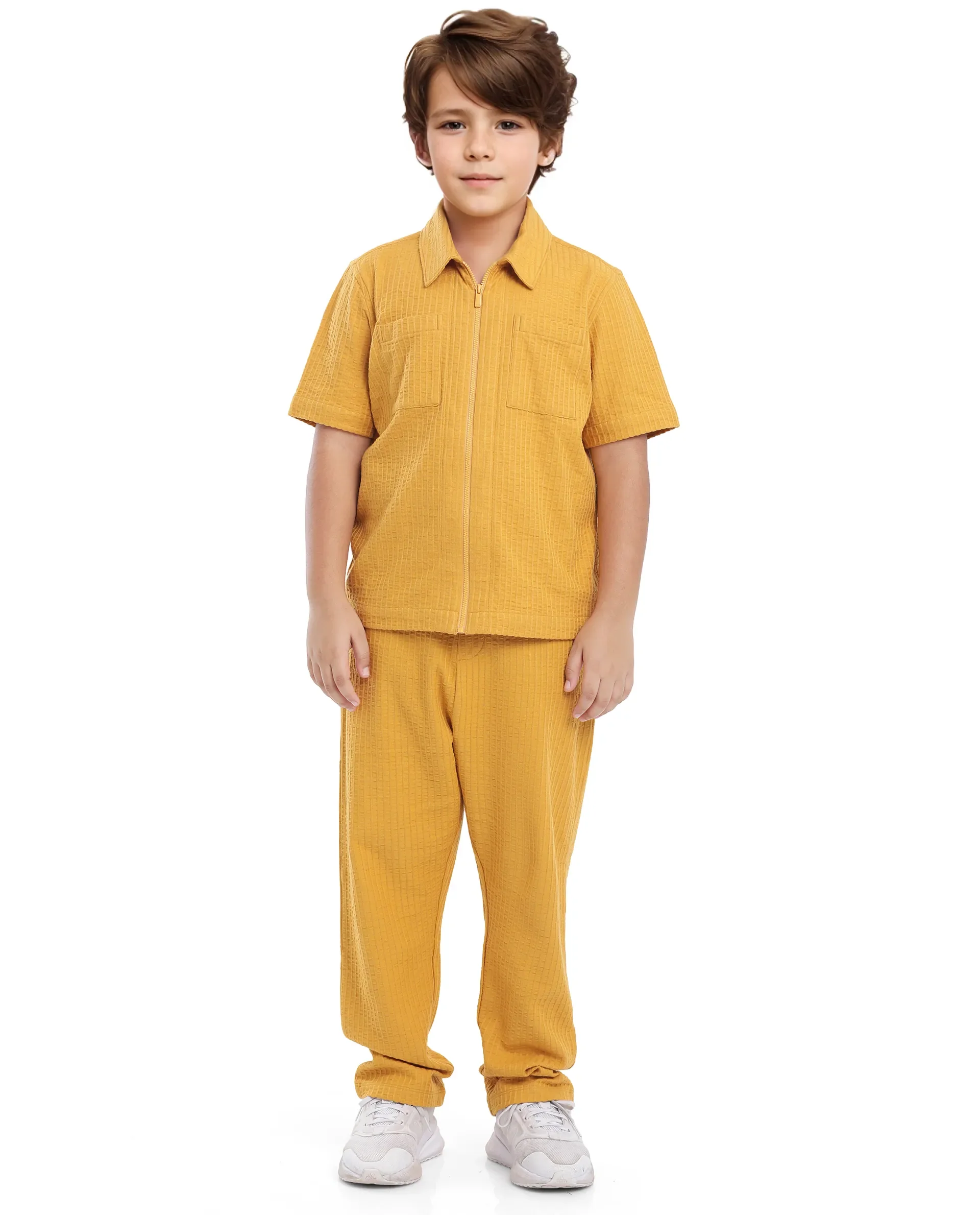Rare Ones Kids Lomz Mustard Cotton Fabric Half Sleeve Tonal Stripe Shacket - Image 3