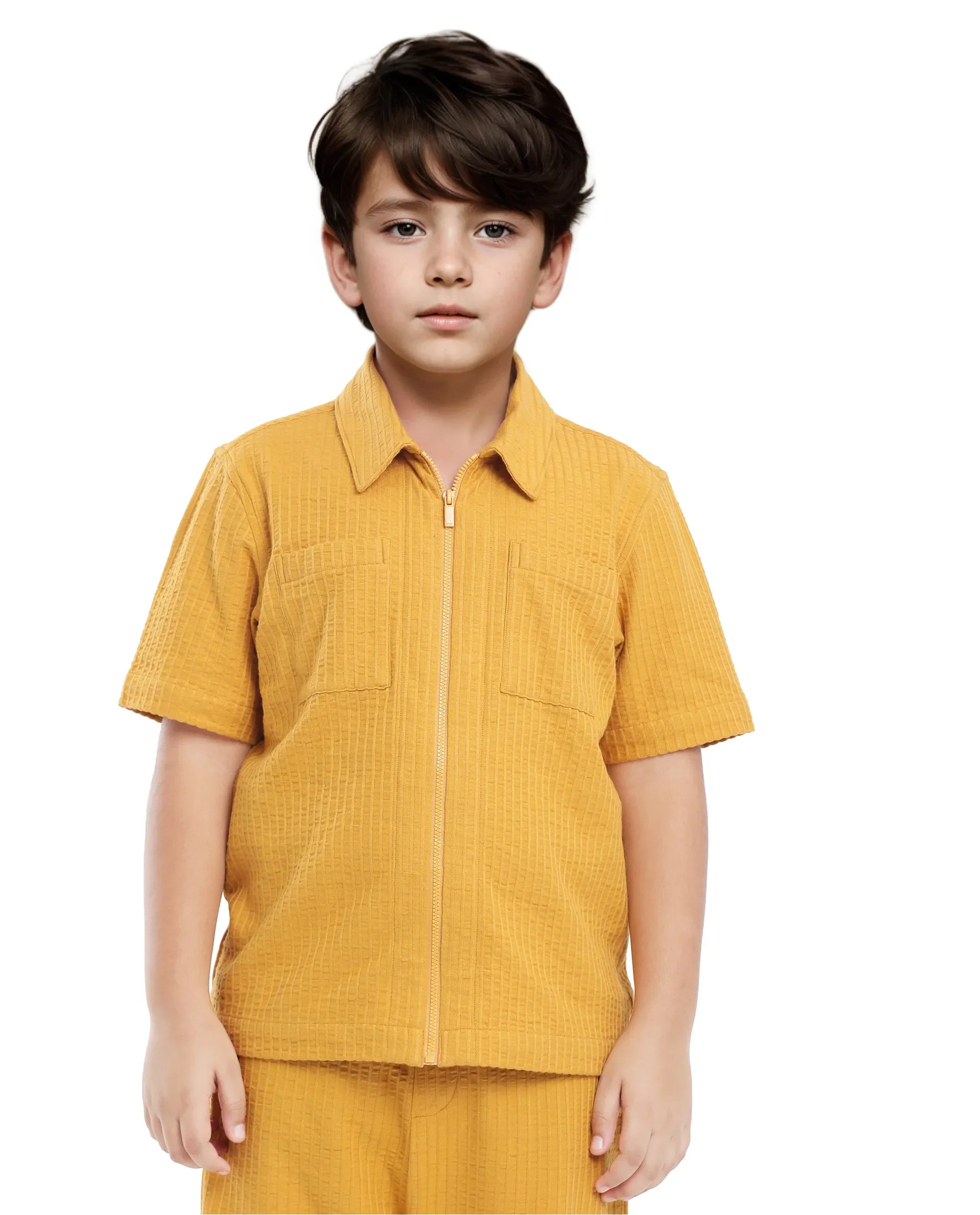 Rare Ones Kids Lomz Mustard Cotton Fabric Half Sleeve Tonal Stripe Shacket - Image 6
