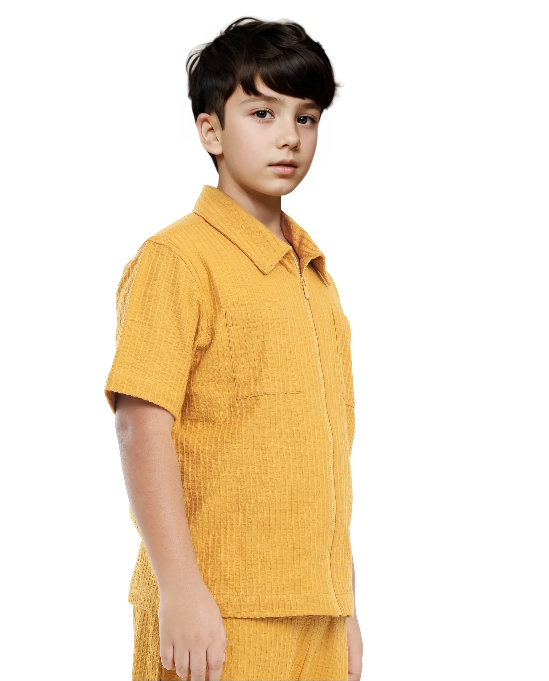 Rare Ones Kids Lomz Mustard Cotton Fabric Half Sleeve Tonal Stripe Shacket - Image 7