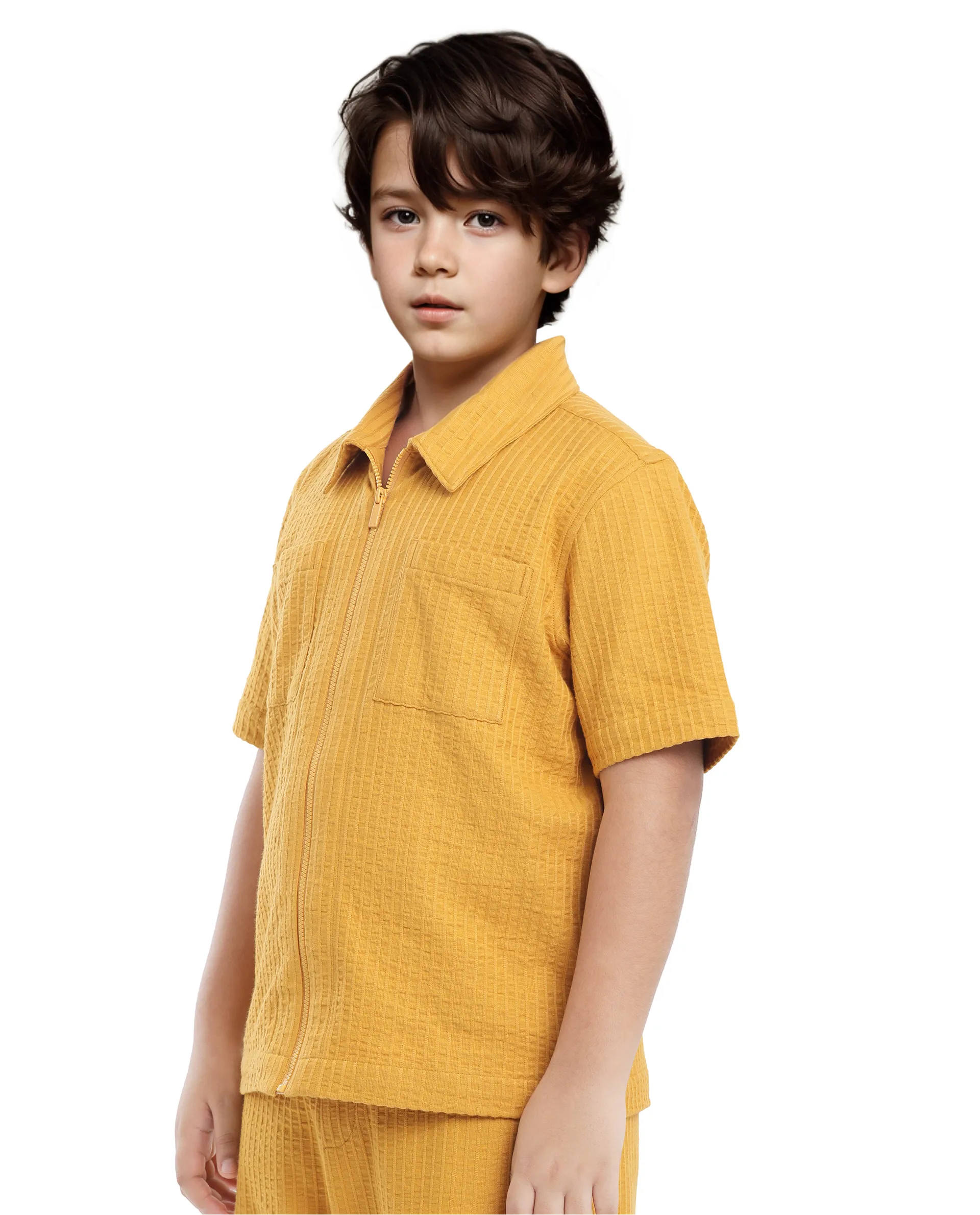 Rare Ones Kids Lomz Mustard Cotton Fabric Half Sleeve Tonal Stripe Shacket - Image 8