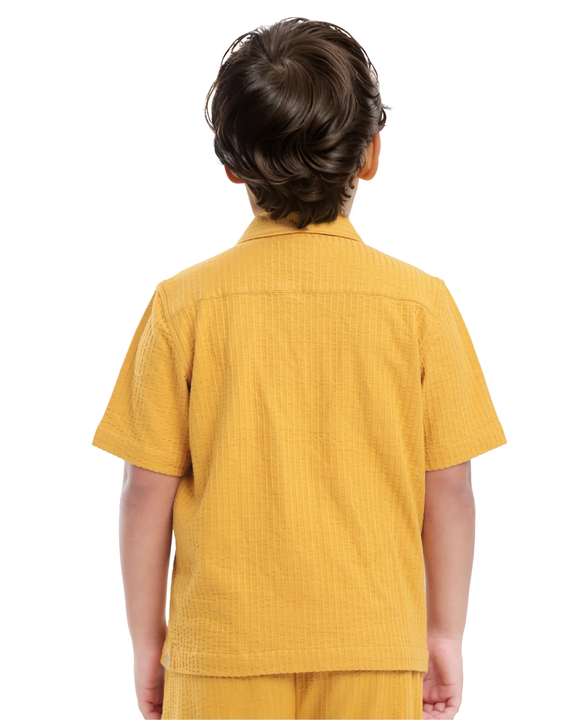 Rare Ones Kids Lomz Mustard Cotton Fabric Half Sleeve Tonal Stripe Shacket - Image 9