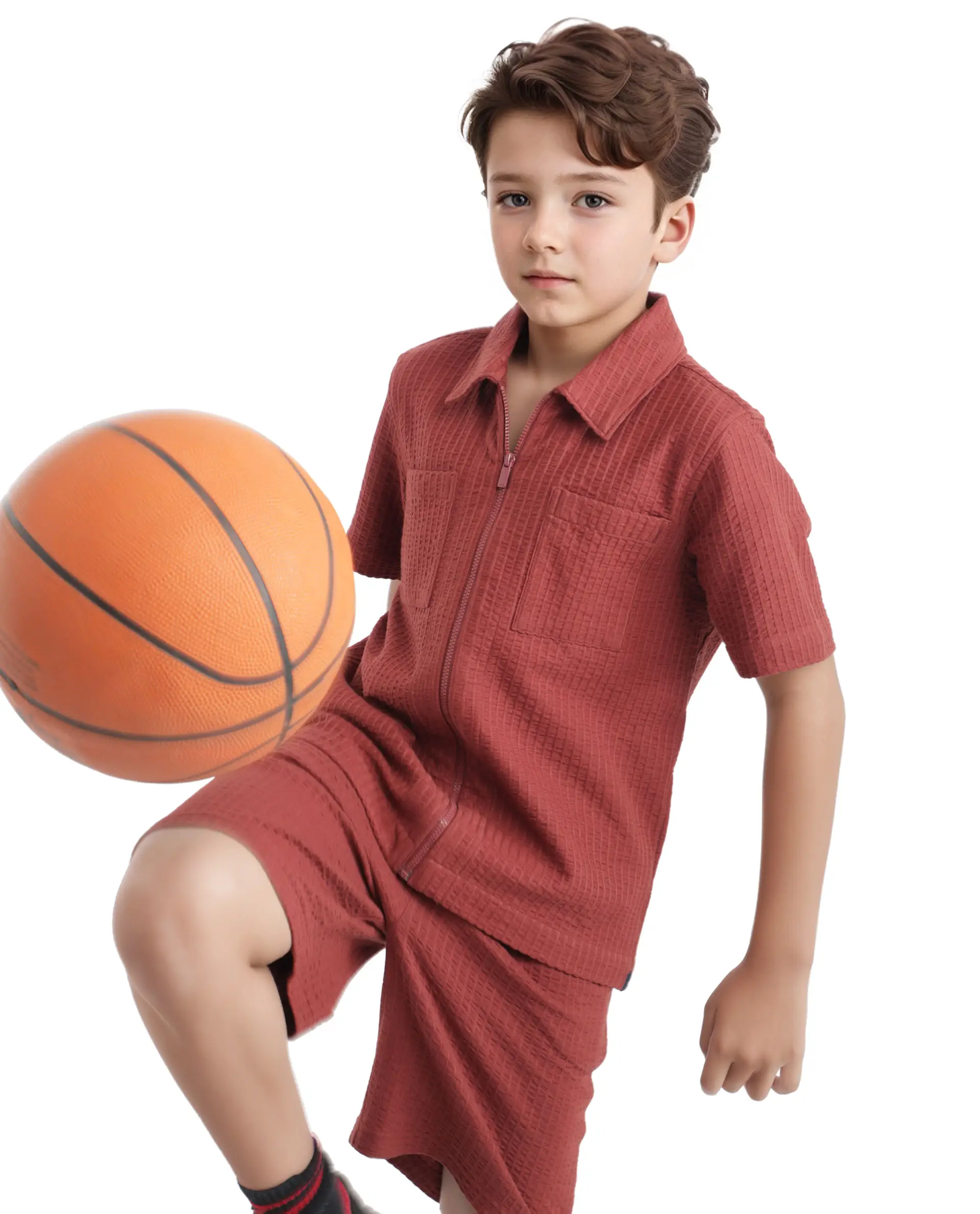 Rare Ones Kids Lomz Rust Cotton Fabric Half Sleeve Tonal Stripe Shacket - Image 2